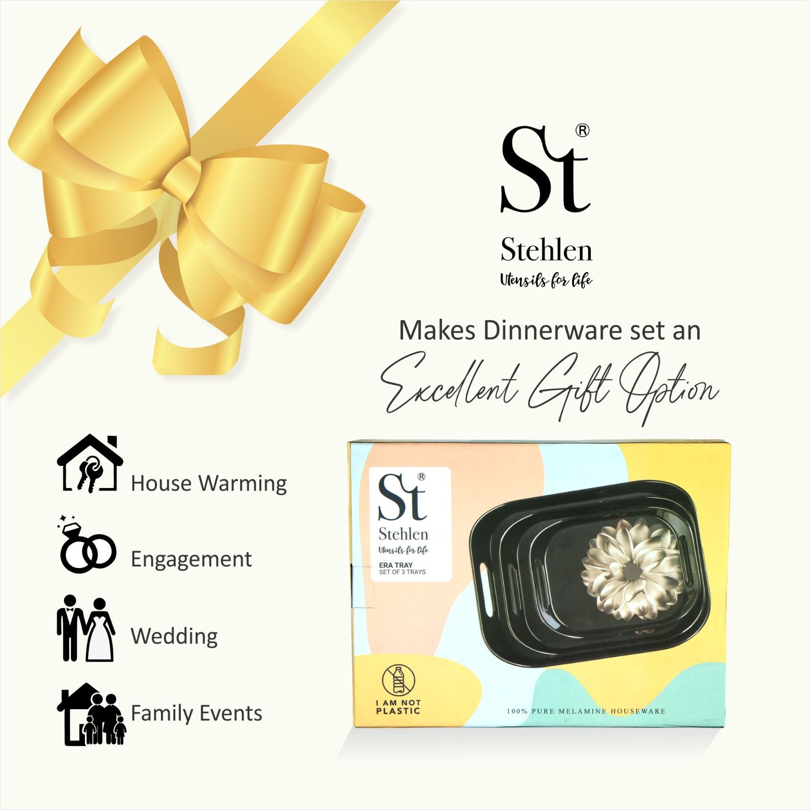 Stehlen 100% Pure melamine Era Tray - Set of 3  BLOSSOM