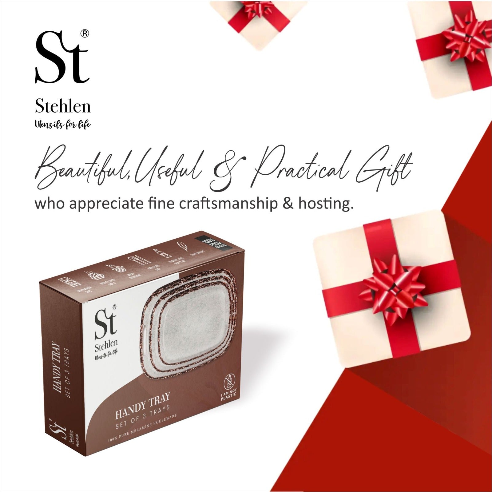 Stehlen 100% Pure melamine Handy Tray- Set of 3 Reflection