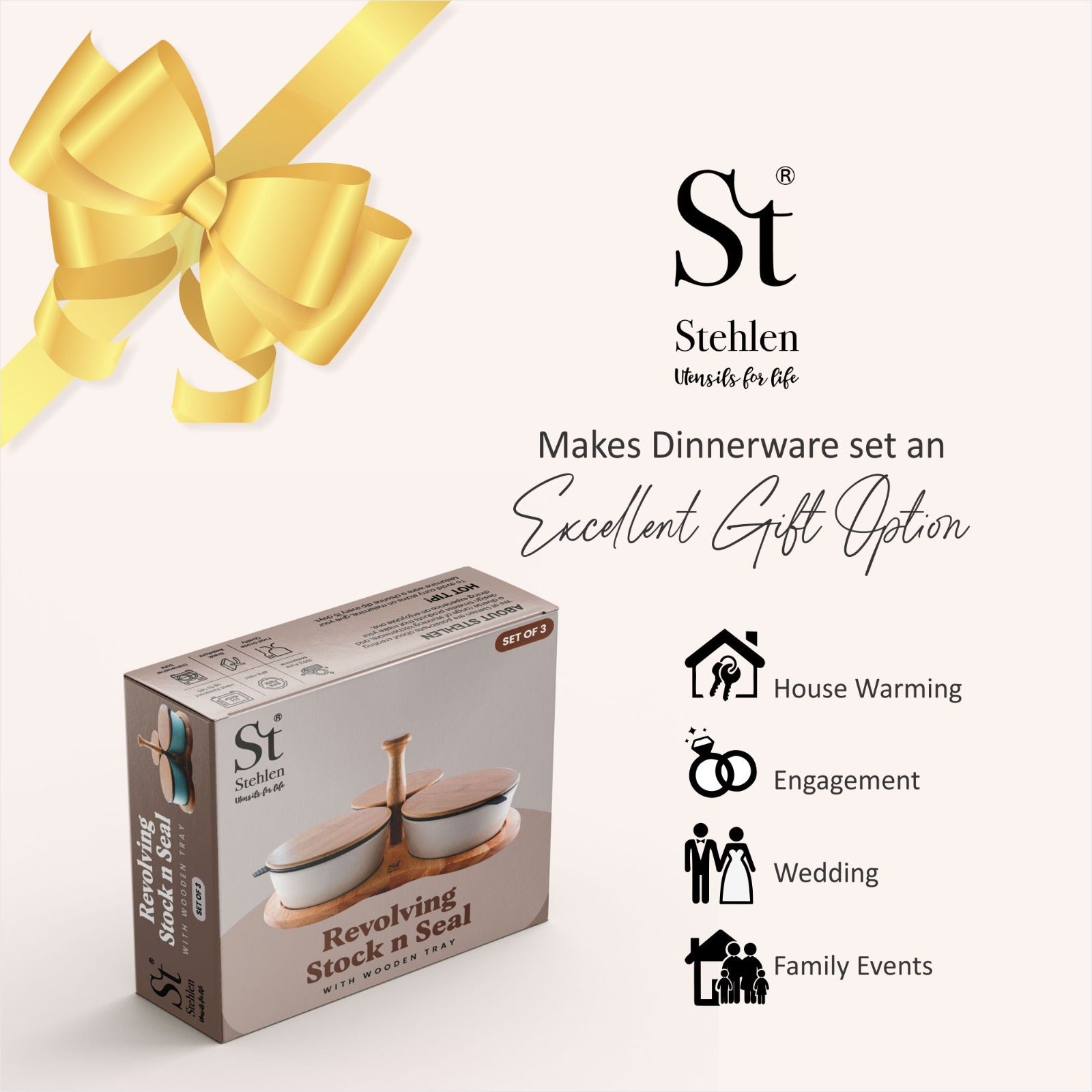 Stehlen 100% Pure melamine 4 pcs stock n seal revolving set,SET OF 4- Light Green