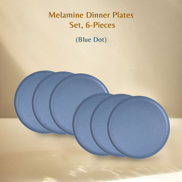 Stehlen Donna Hammered Dinnerware, Pure melamine, 6 Piece Dinner Plate, Melamine dinner set, Kitchen Set for home- Blue Dot