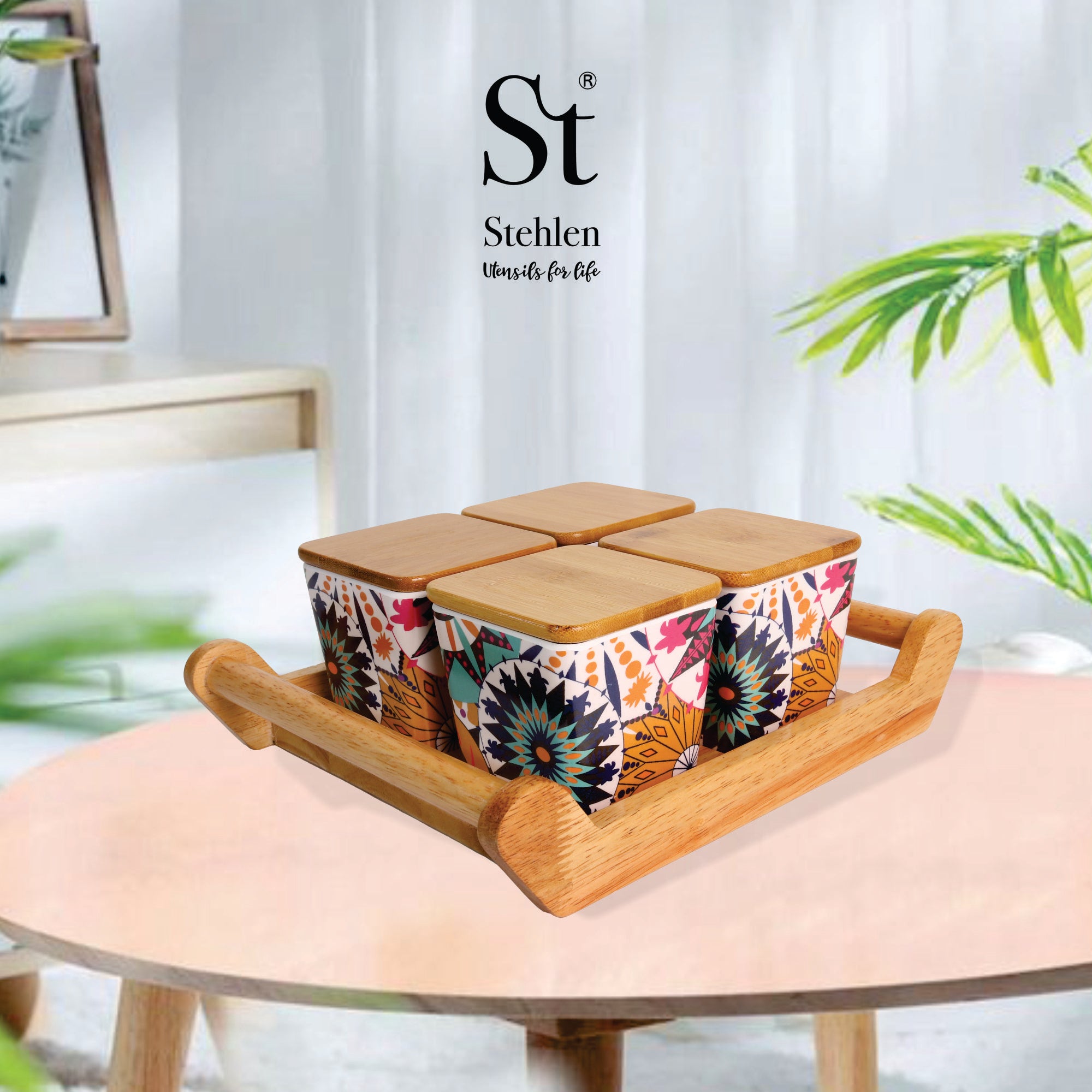 4 pcs Canister with Wooden Tray