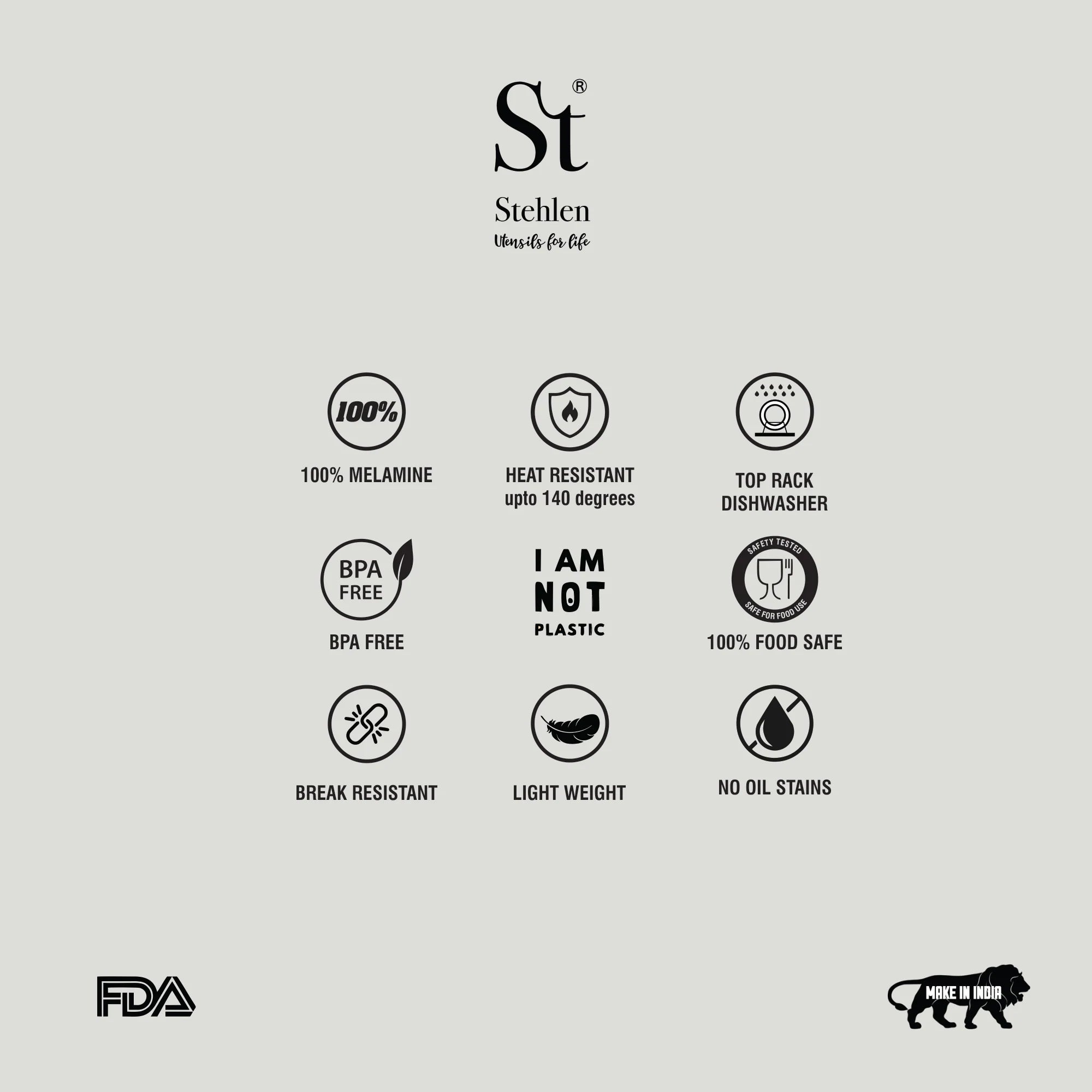 Stehlen 100% Pure melamine 4 pcs stock n seal revolving set,SET OF 4- Beige