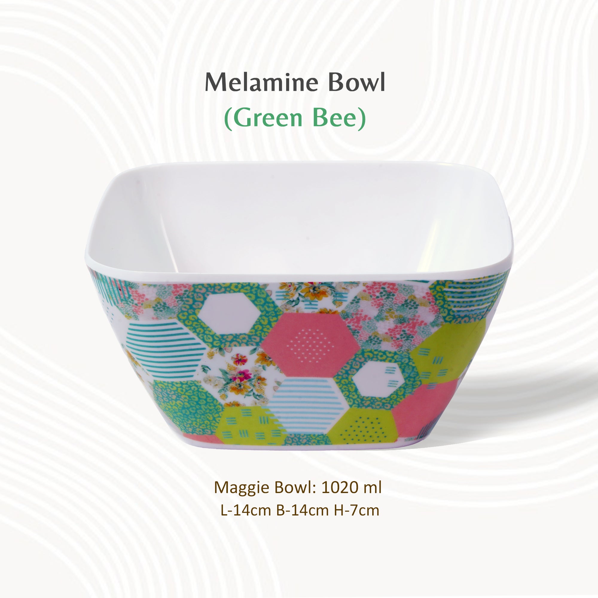 Stehlen 100% Pure melamine Square Maggie Bowl - Green Bee