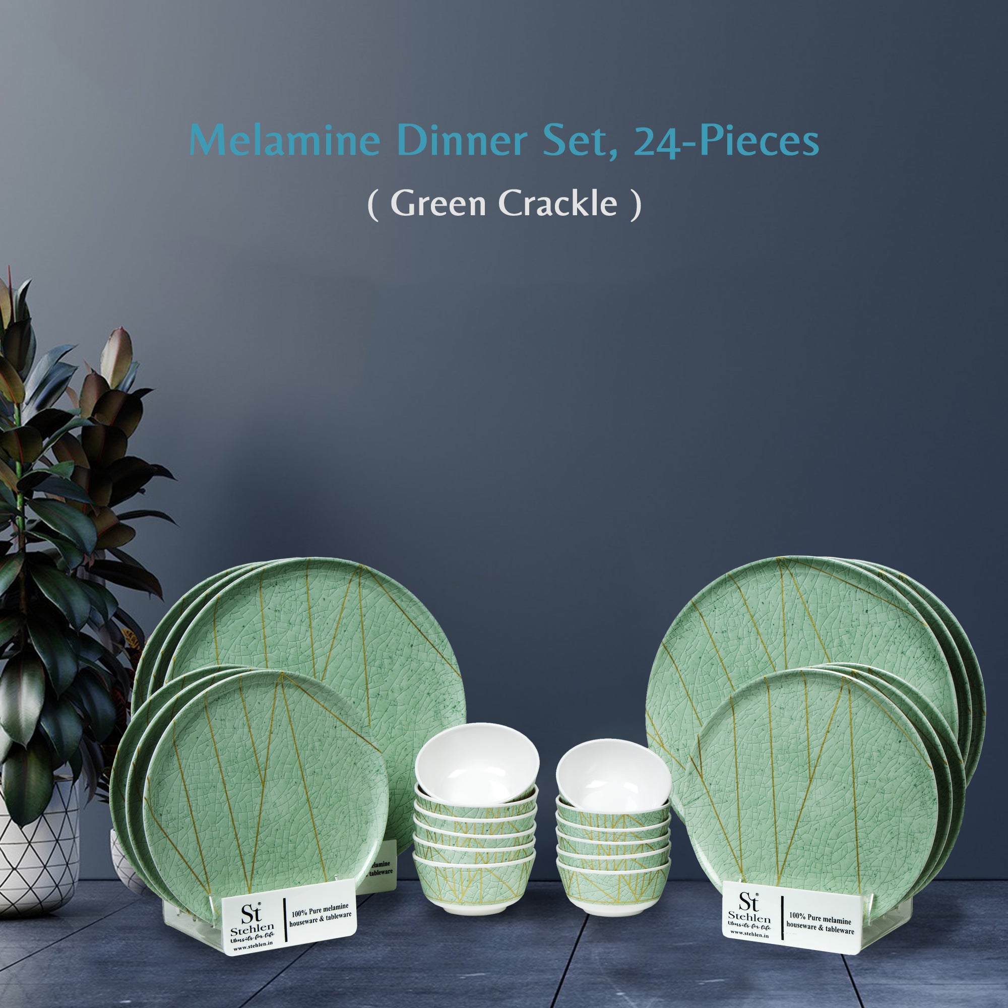 Stehlen Donna Glossy Dinnerware Pure melamine 24 Piece Green Crackle