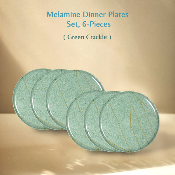 Stehlen Donna Glossy Dinnerware, Melamine, 6 Dinner Plate, Melamine Dinner Set, Melamine Dinner Plates (Green Crackle)