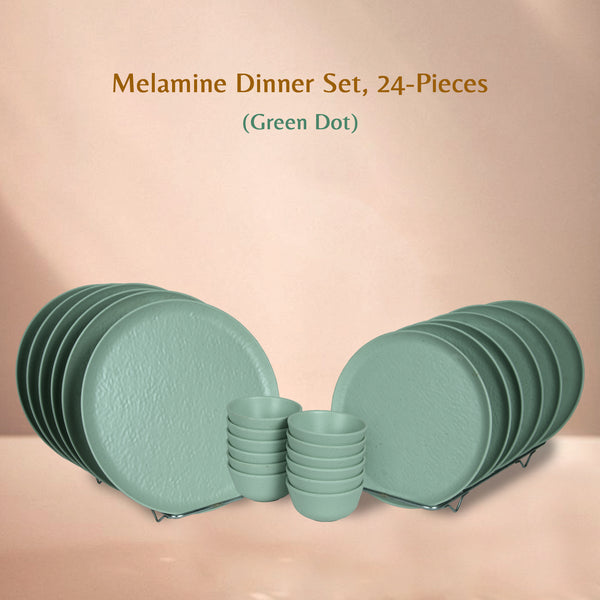 Stehlen Donna Hammered Dinnerware, Pure melamine, 6 Piece Dinner Plate, Melamine dinner set, Kitchen Set for home- Green dot