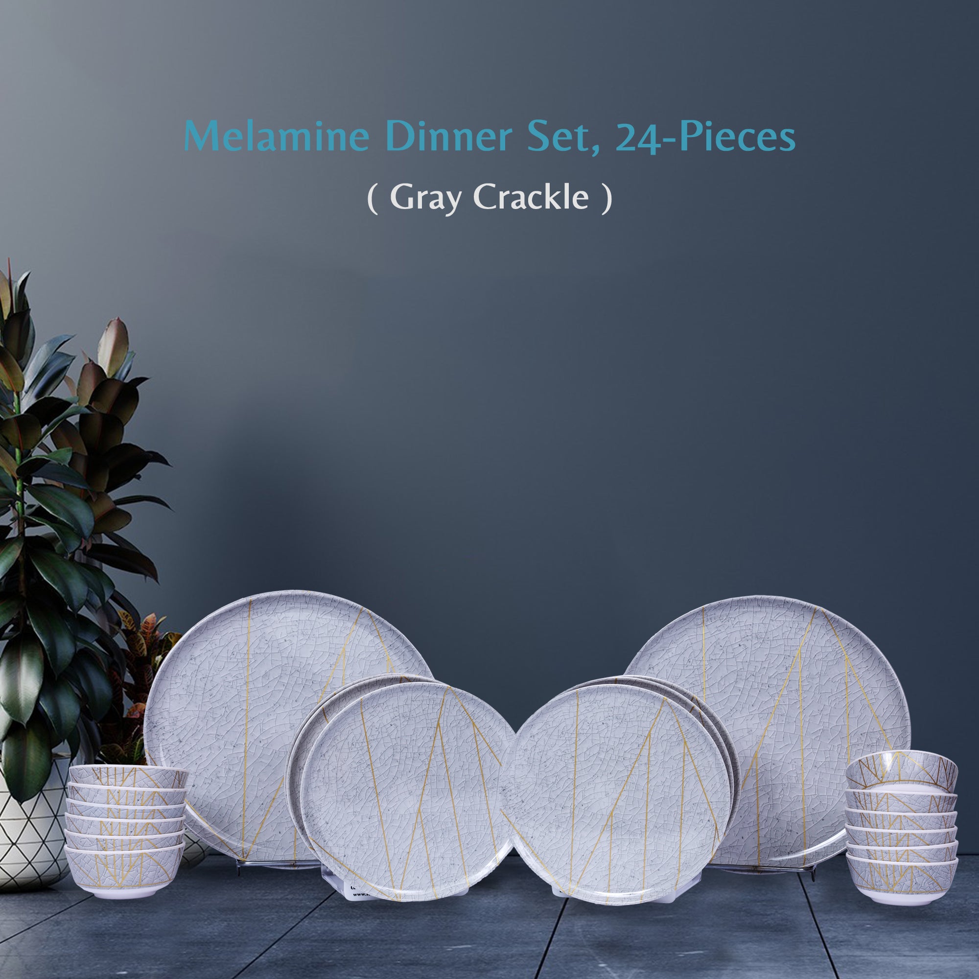 Stehlen Donna Glossy Dinnerware, Pure melamine, 24 Piece - Gray Crackle
