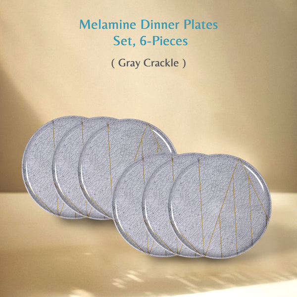 Stehlen Donna Glossy Dinnerware, Melamine, 6 Dinner Plate, Melamine Dinner Set, Melamine Dinner Plates (Gray Crackle)
