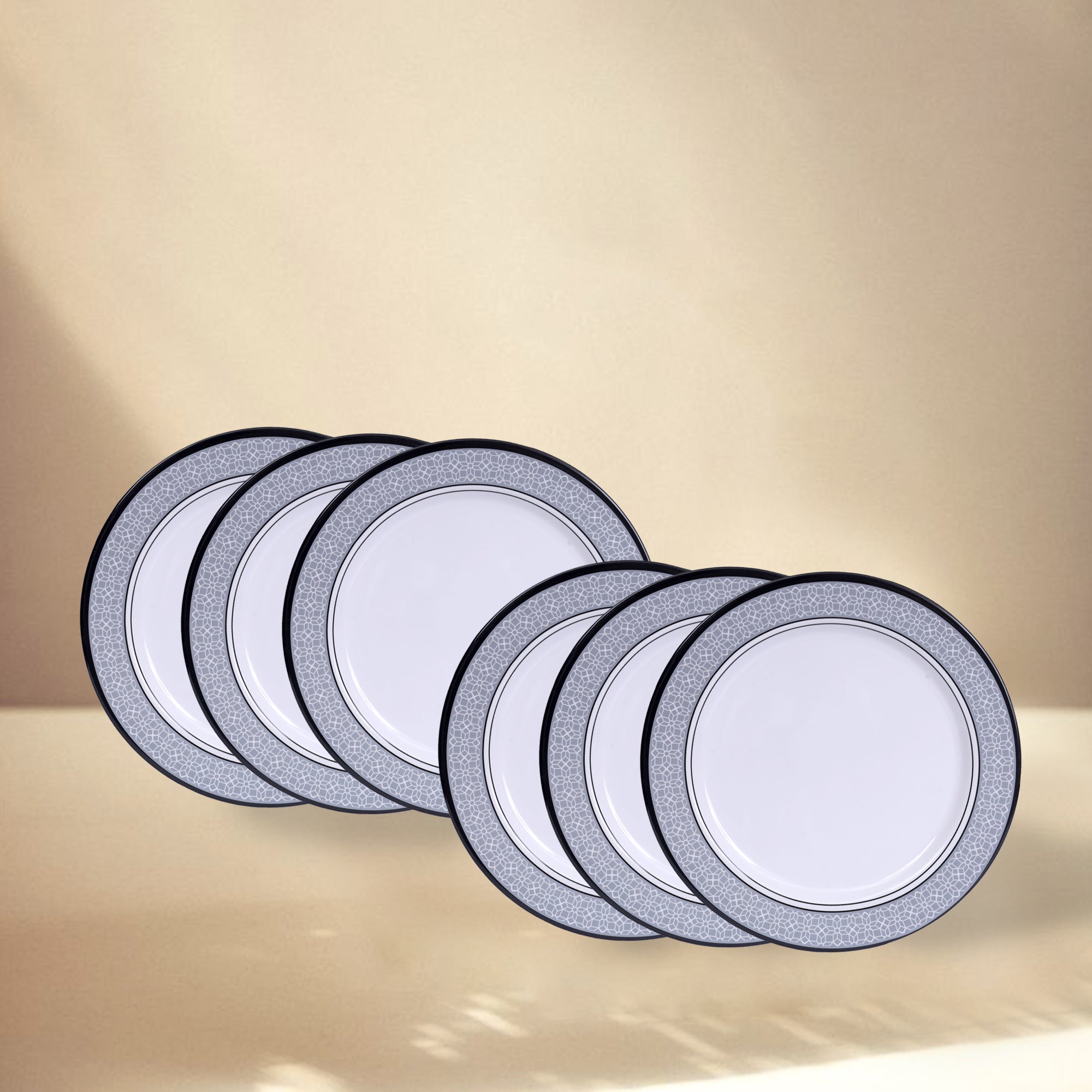 Stehlen Dinnerware, Pure melamine, Vintage, 6 Piece Dinner Plate, Kitchen Set for home- Cubic Gray