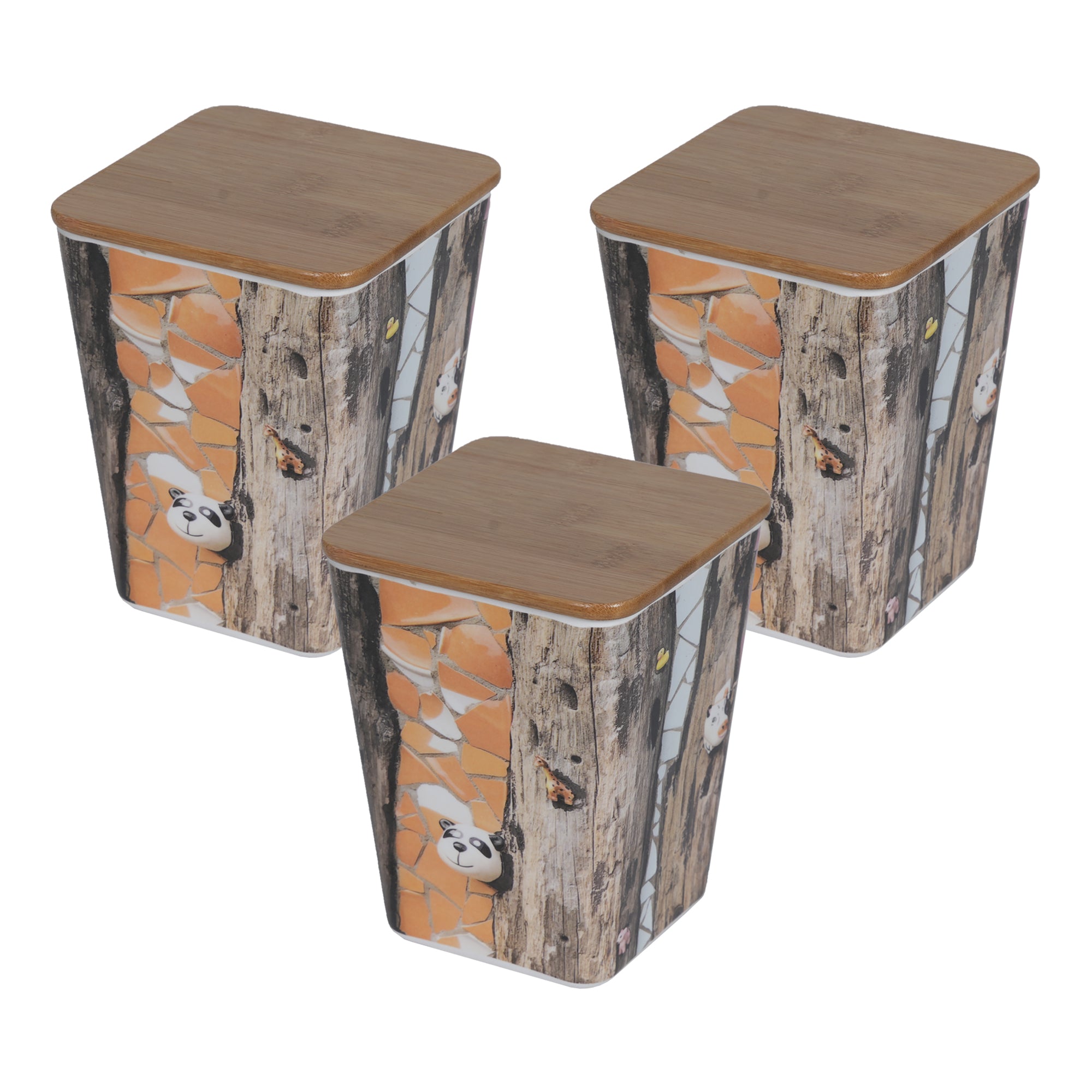 Stehlen 100% Pure melamine Set Of 3 Wooden Jars- American Pine