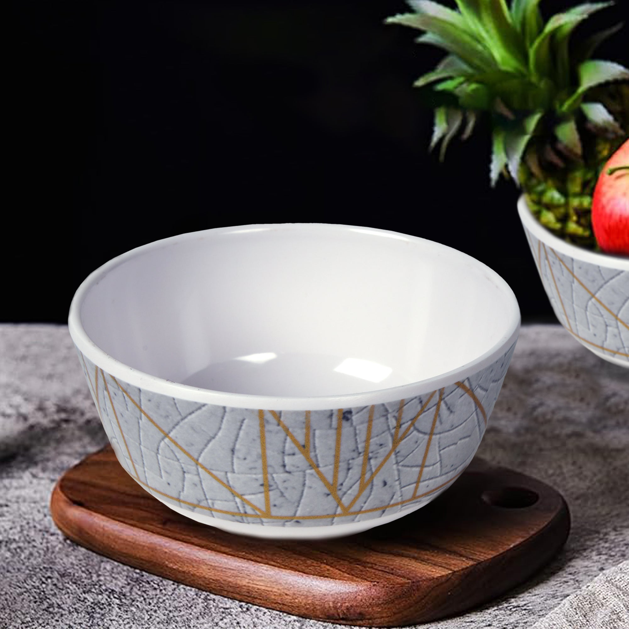 Stehlen Donna Glossy Dinnerware, Melamine, 6 PC - Gray Crackle