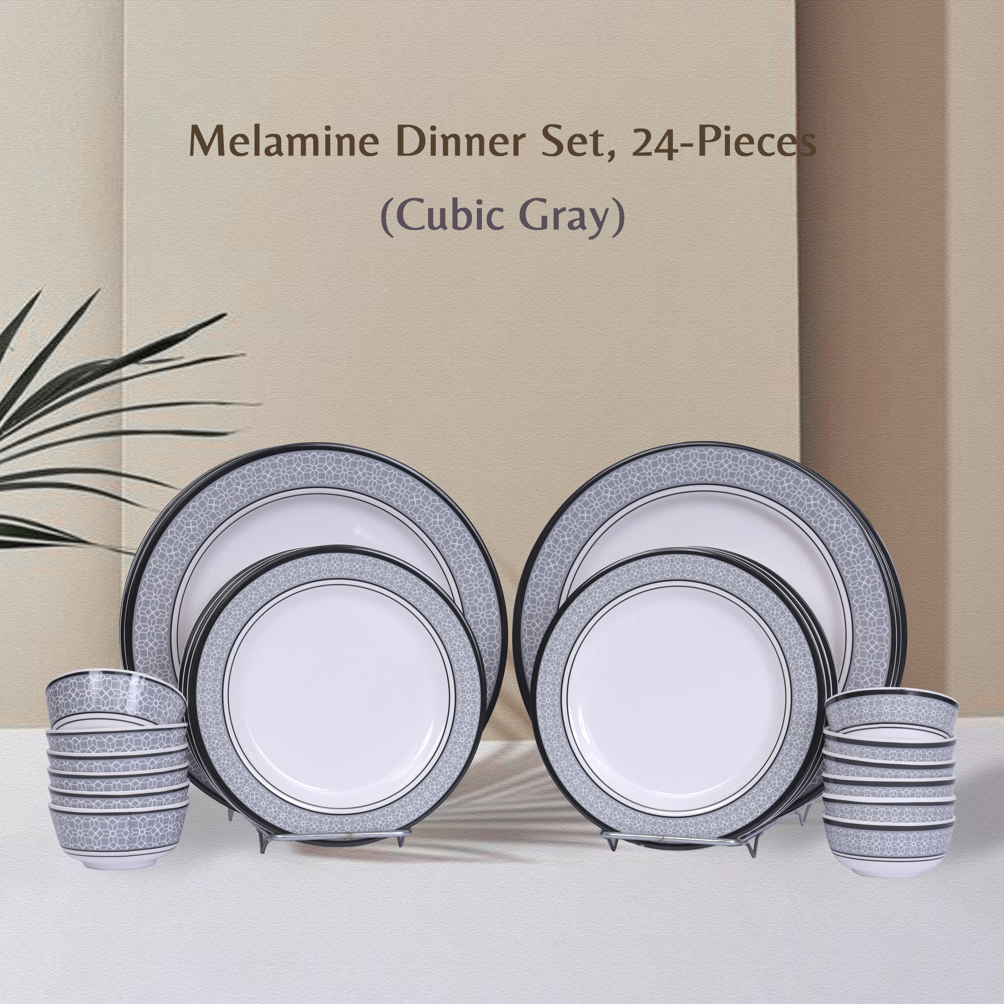 Stehlen Dinnerware, Pure melamine, Vintage, 24 Piece Kitchen Set for home- Cubic Gray