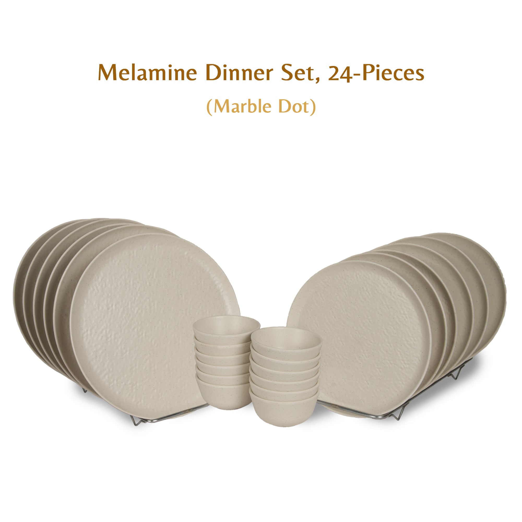 Stehlen Donna Hammered Dinnerware, Pure melamine, 24 PC Kitchen Set for home- Marble Dot