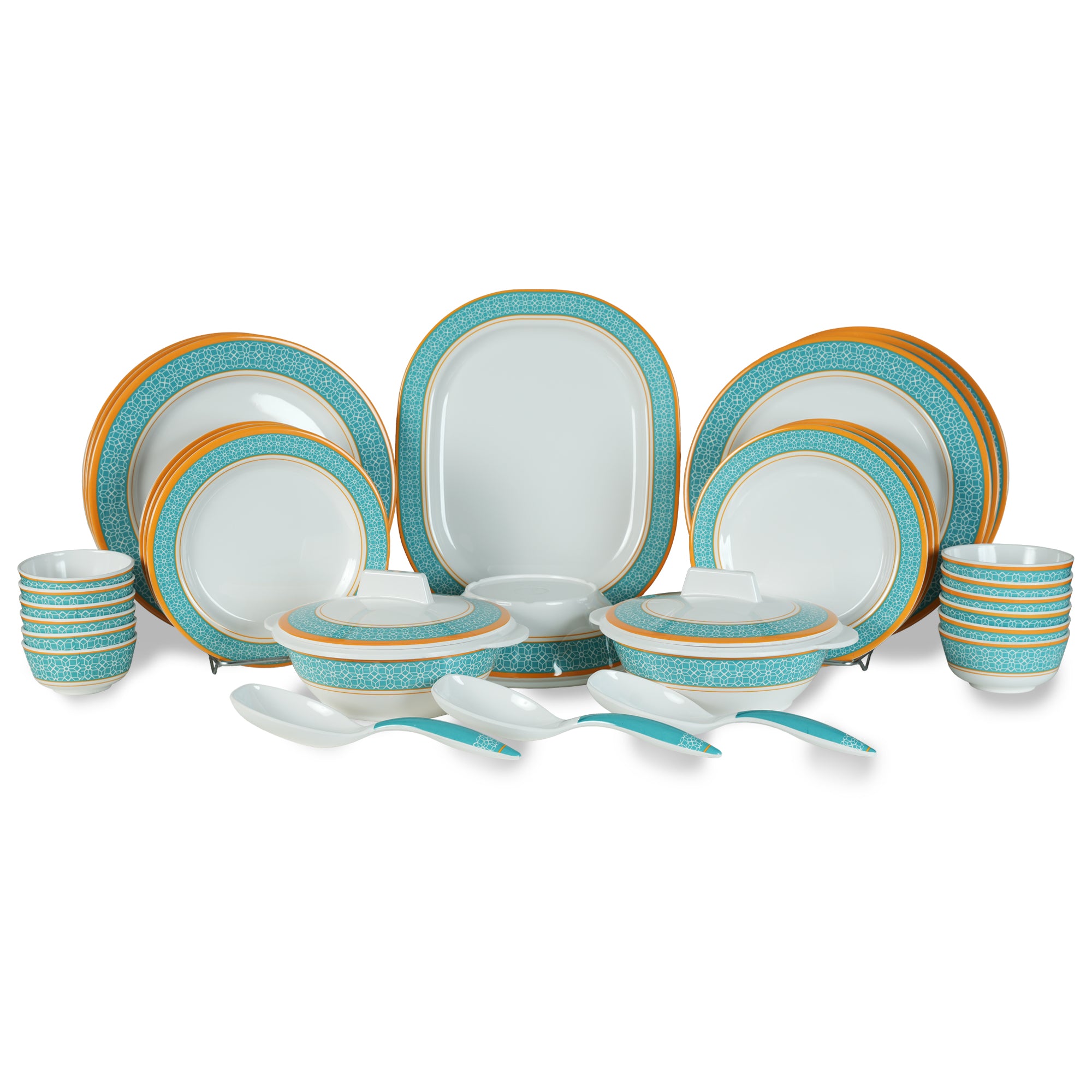 Stehlen Dinnerware, Pure melamine, Vintage, 33 Piece Kitchen Set for home- Cubic Green
