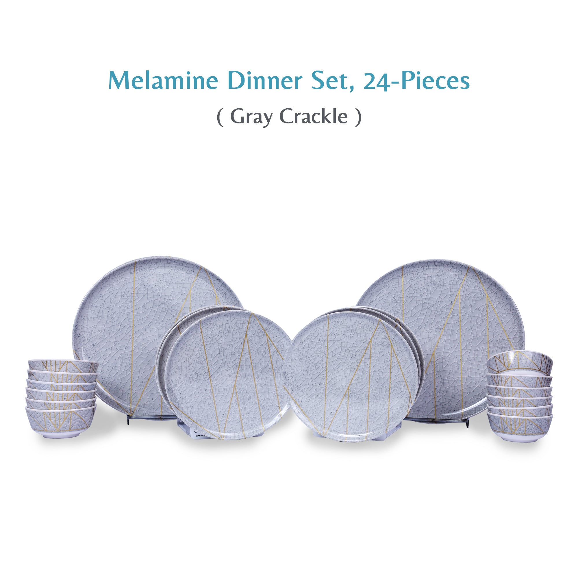 Stehlen Donna Glossy Dinnerware, Pure melamine, 24 Piece - Gray Crackle
