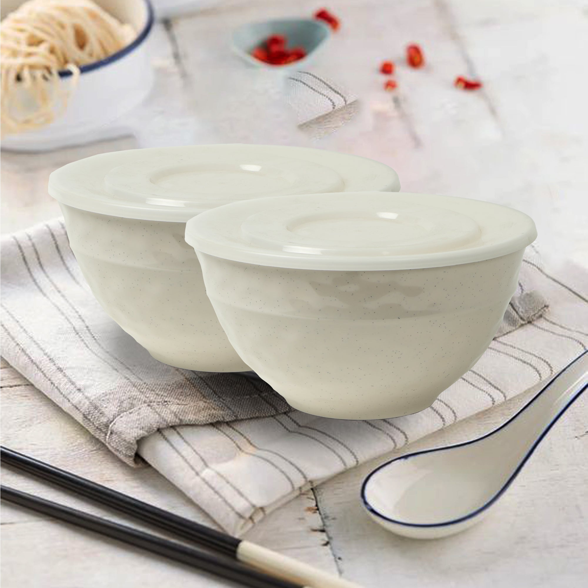 Stehlen Bowl Set Pure melamine Mixing Bowl and Serving Bowl with Lid White