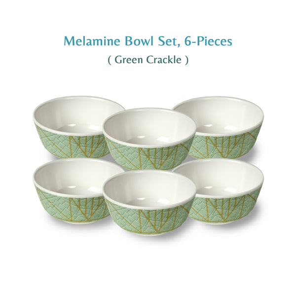 Stehlen Donna Glossy Dinnerware, Melamine, 6 PC Donna Glossy Vegetable Bowl 4'', Pure melamine-Green Crackle