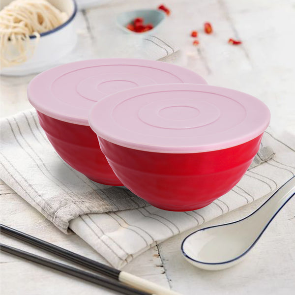 Stehlen Bowl Set,Pure melamine, Mixing Bowl and Serving Bowl with Lid, 2 Piece Small Hammer Bowl with Lid, Kitchen Accessories, Dishwasher Safe-Red