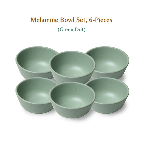 Stehlen Donna Hammered Dinnerware, Pure melamine, 6 Piece Vegetable Bowl, Melamine dinner set, Kitchen Set for home- Green Dot
