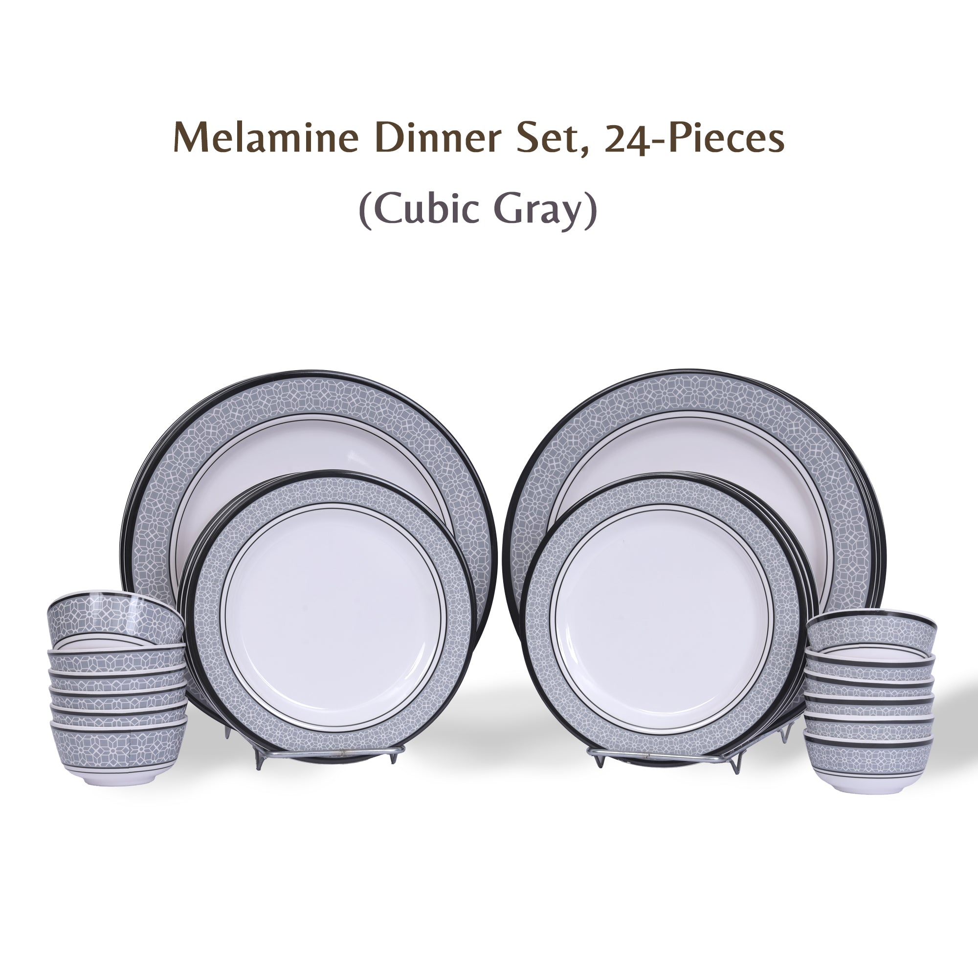 Stehlen Dinnerware, Pure melamine, Vintage, 24 Piece Kitchen Set for home- Cubic Gray