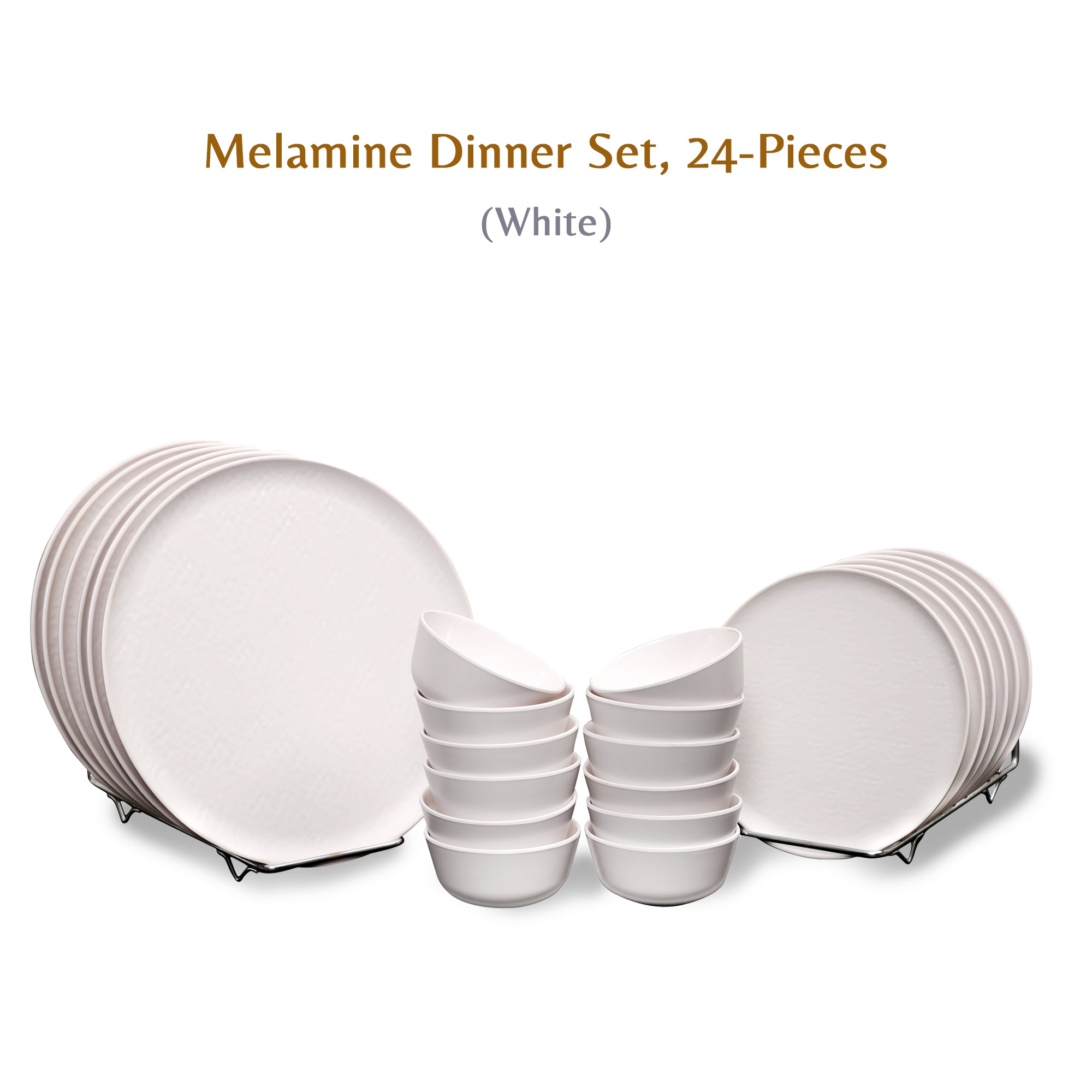 Stehlen Donna Hammered Dinnerware, Pure melamine, 24 PC Kitchen Set for home- White