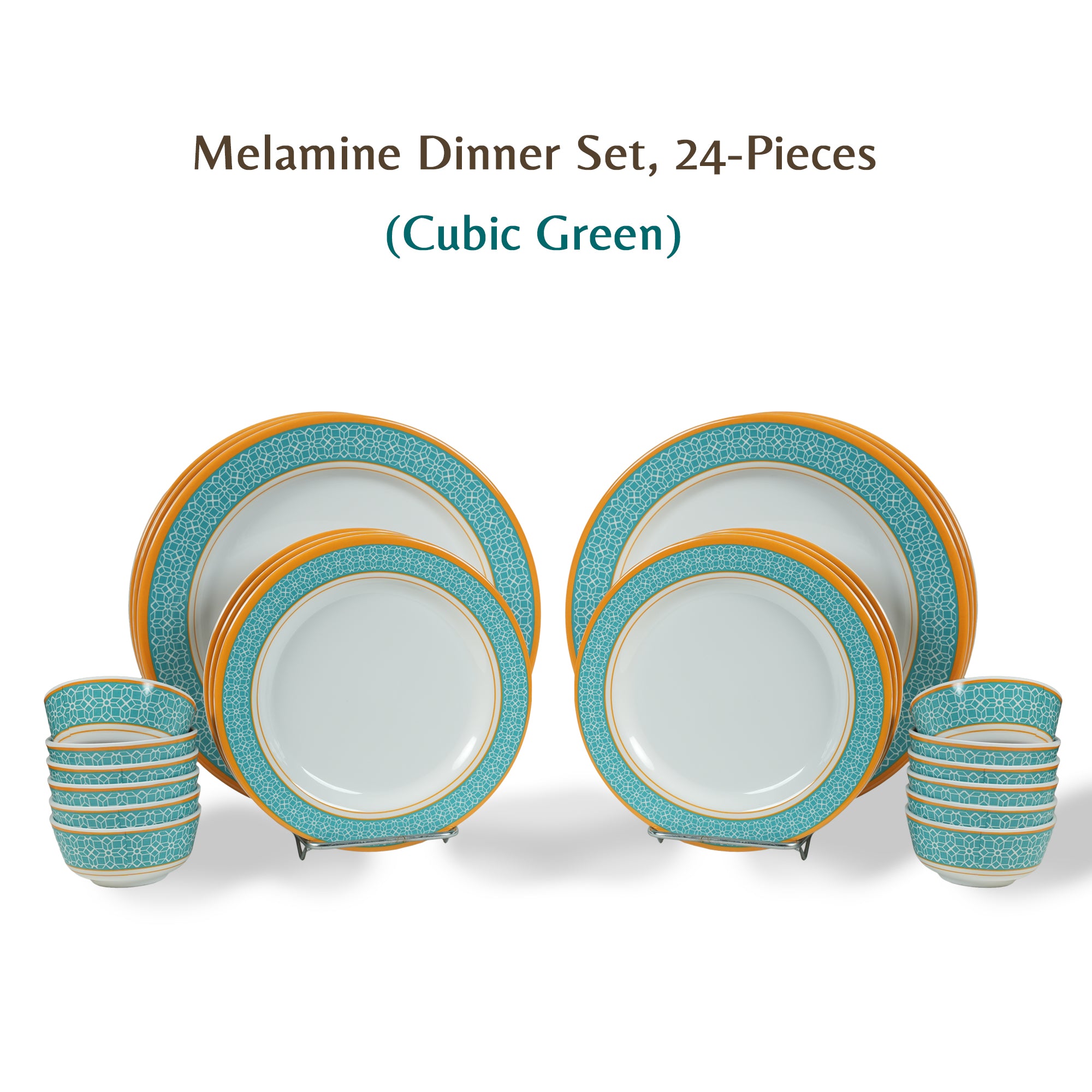 Stehlen Dinnerware, Pure melamine, Vintage, 24 Piece Kitchen Set for home- Cubic Green