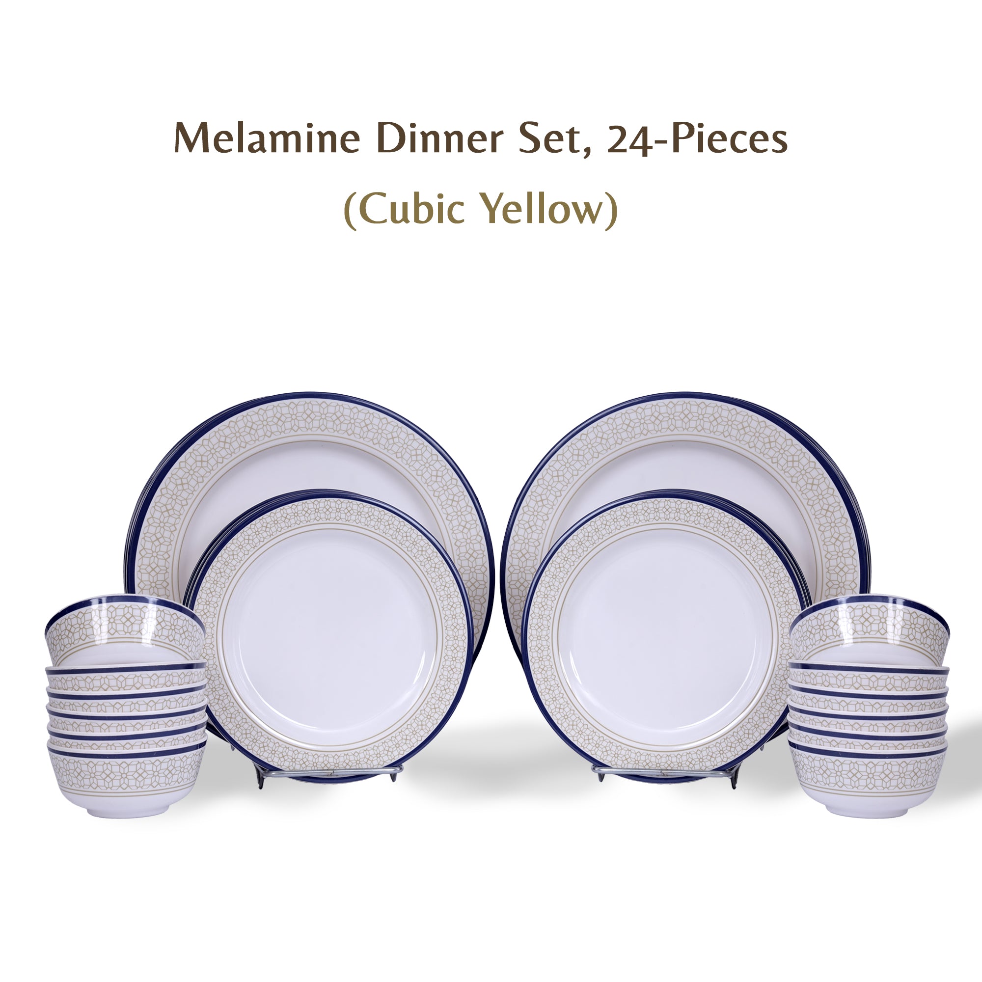 Stehlen Dinnerware, Pure melamine, Vintage, 24 Piece Kitchen Set for home- Cubic Yellow