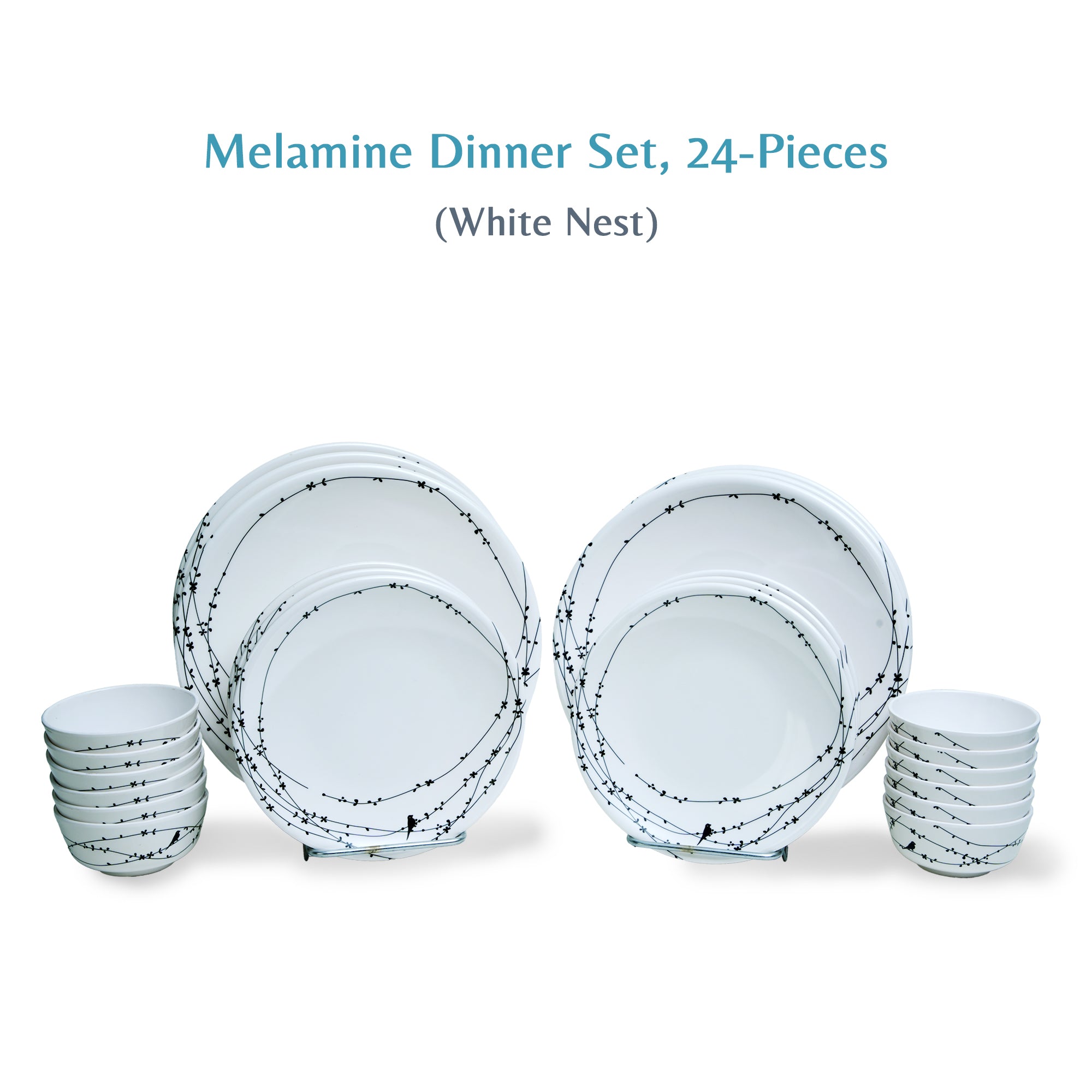 Stehlen Donna Glossy Dinnerware, Pure melamine, 24 Piece -White Nest