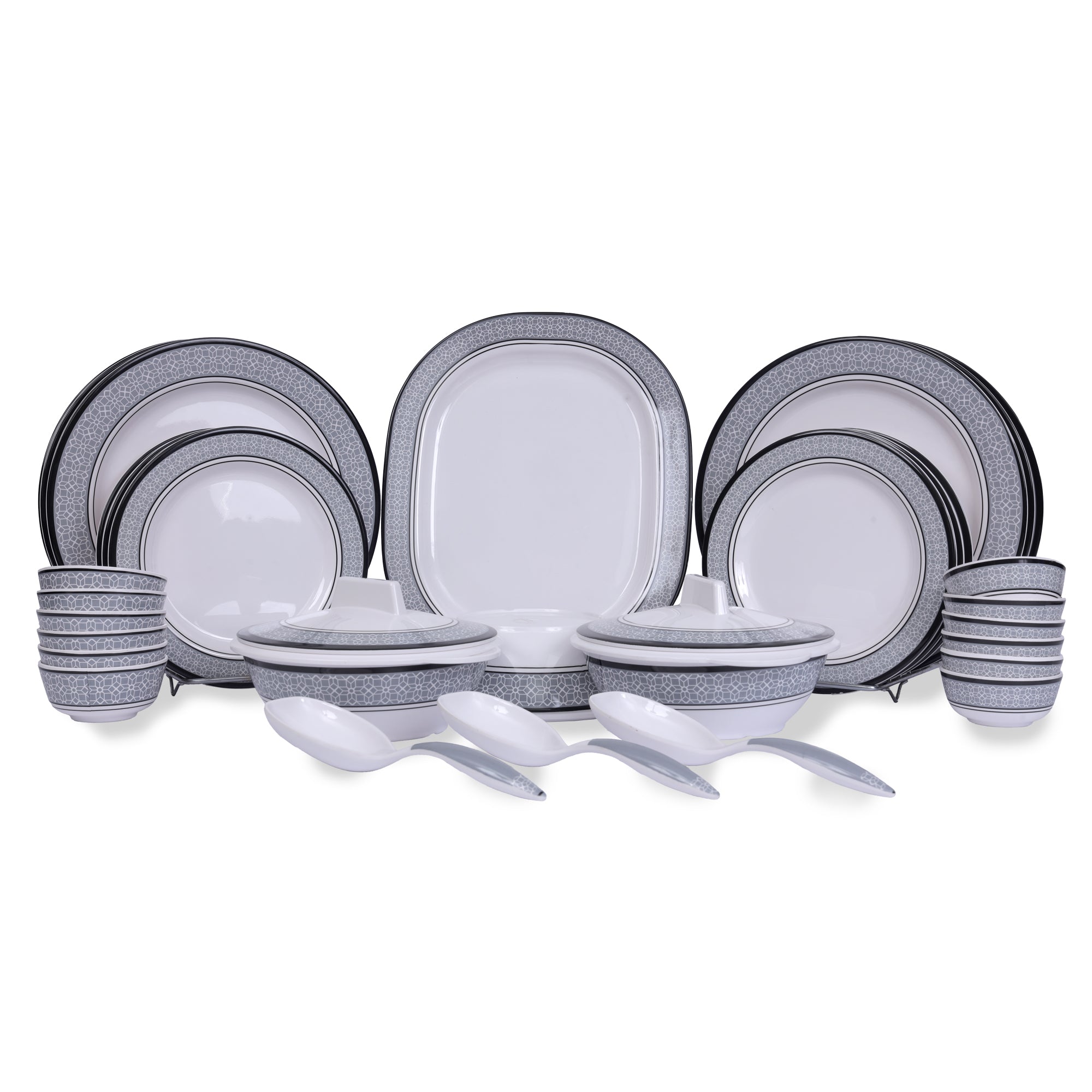 Stehlen Dinnerware, Pure melamine, Vintage, 33 Piece Kitchen Set for home- Cubic Gray