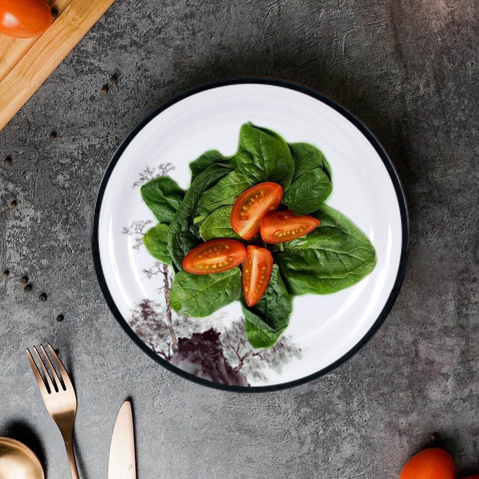 Stehlen Indian Round Dinnerware, Pure melamine, 6 Pcs Kitchen Set for home- Oak