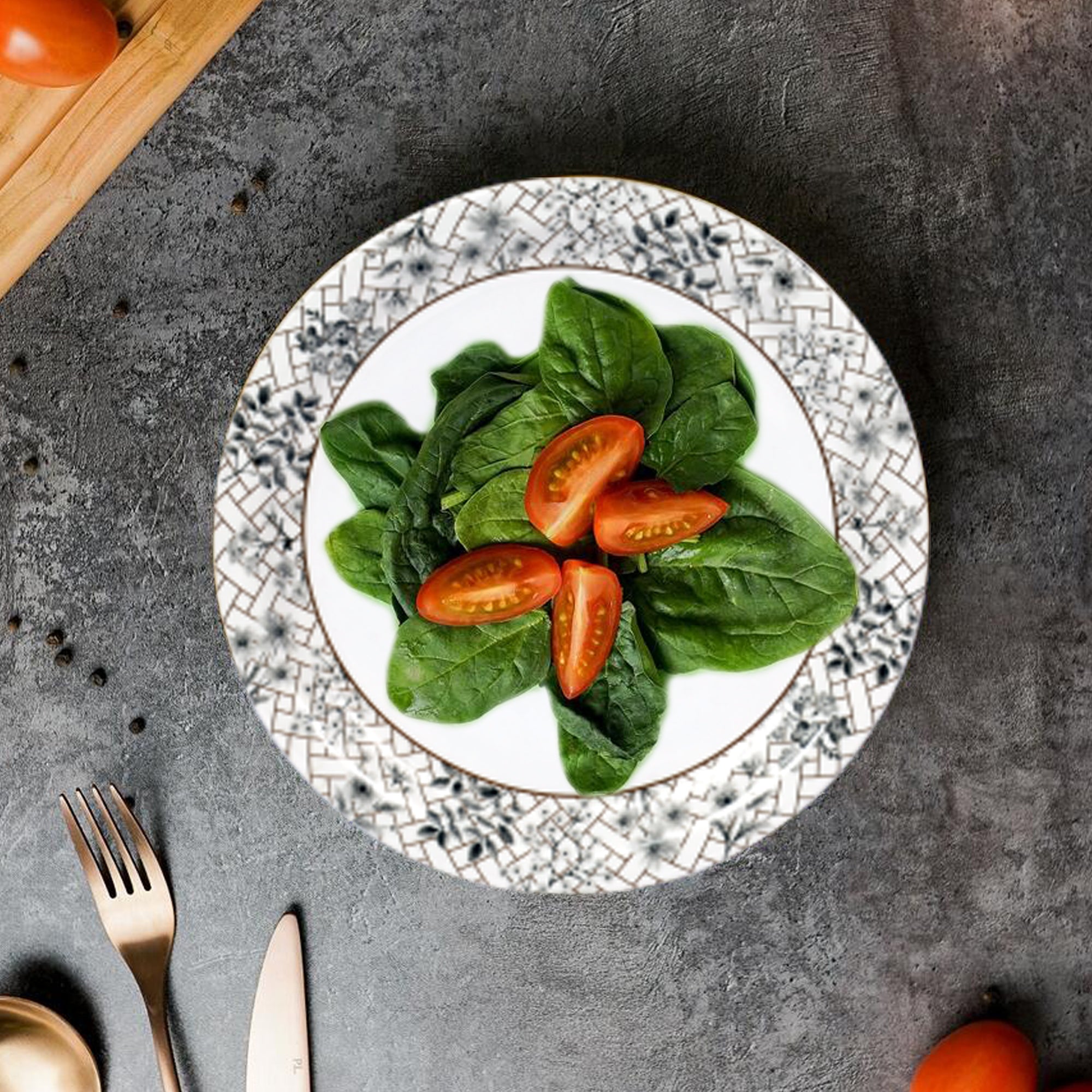 Stehlen Indian Round Dinnerware, Pure melamine, 6 Pcs Kitchen Set for home- Olive Leaf