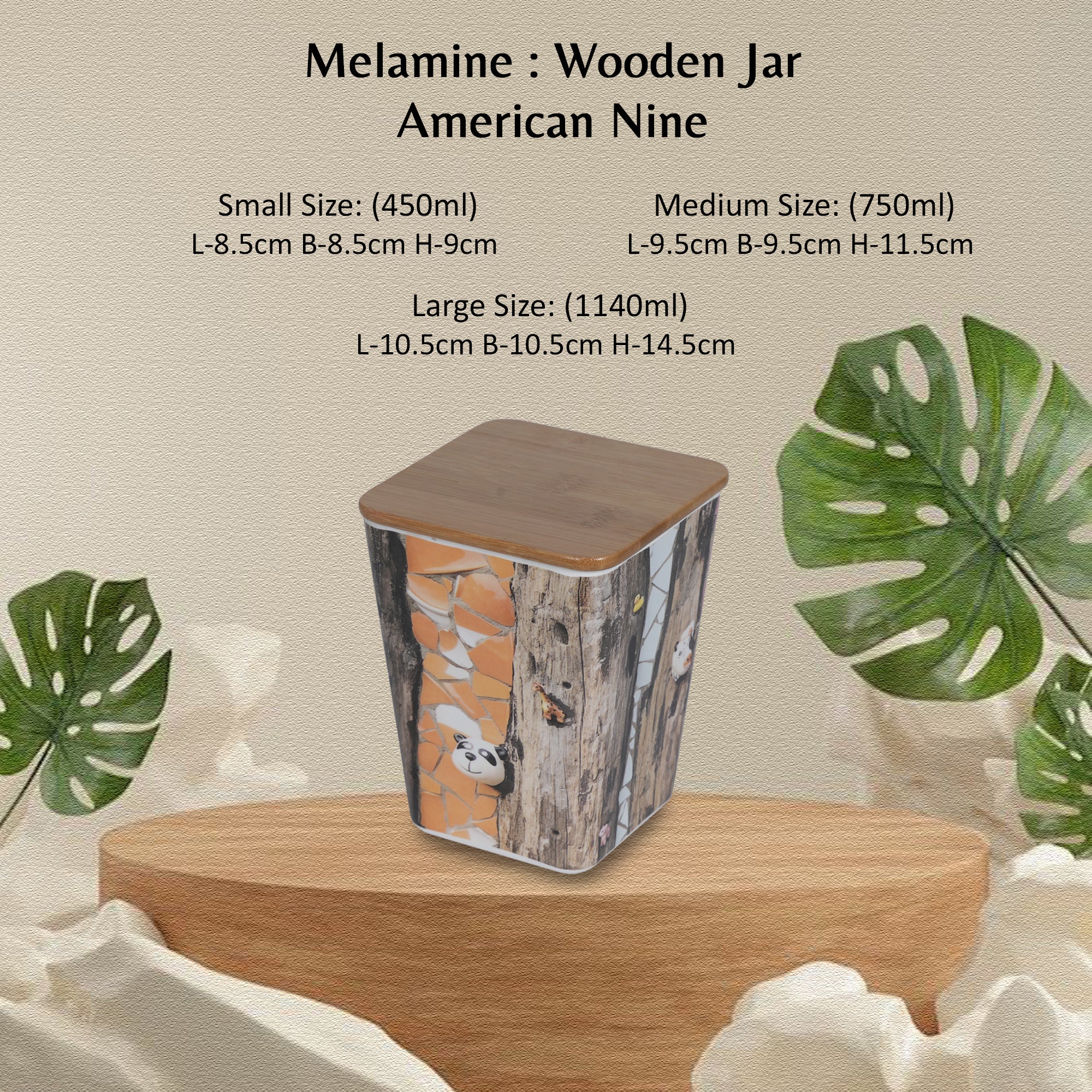 Stehlen 100% Pure melamine Set Of 3 Wooden Jars- American Pine