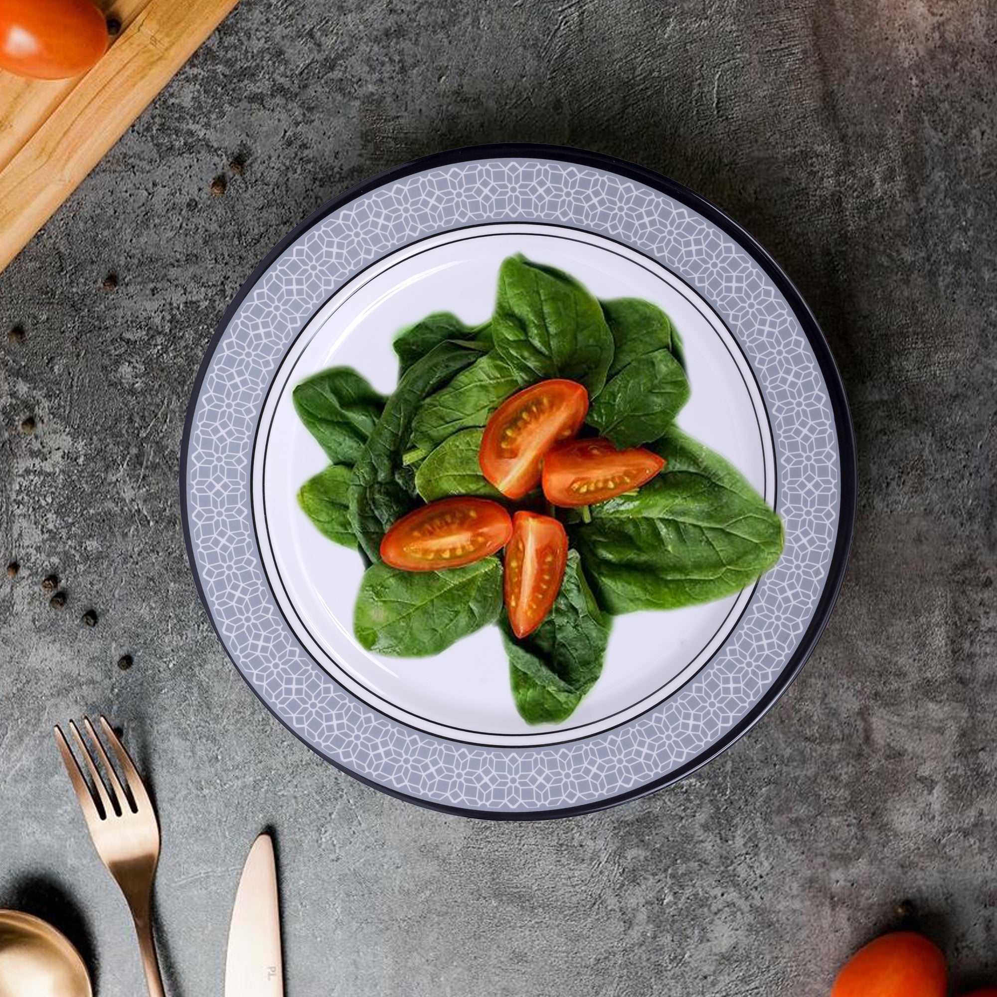 Stehlen Dinnerware, Pure melamine, Vintage, 6 Piece Dinner Plate, Kitchen Set for home- Cubic Gray