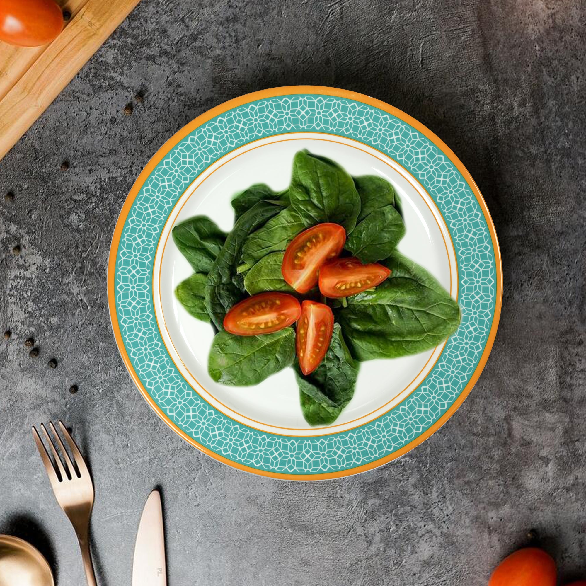 Stehlen Dinnerware, Pure melamine, Vintage, 6 Piece Dinner Plate Kitchen Set for home- Cubic Green