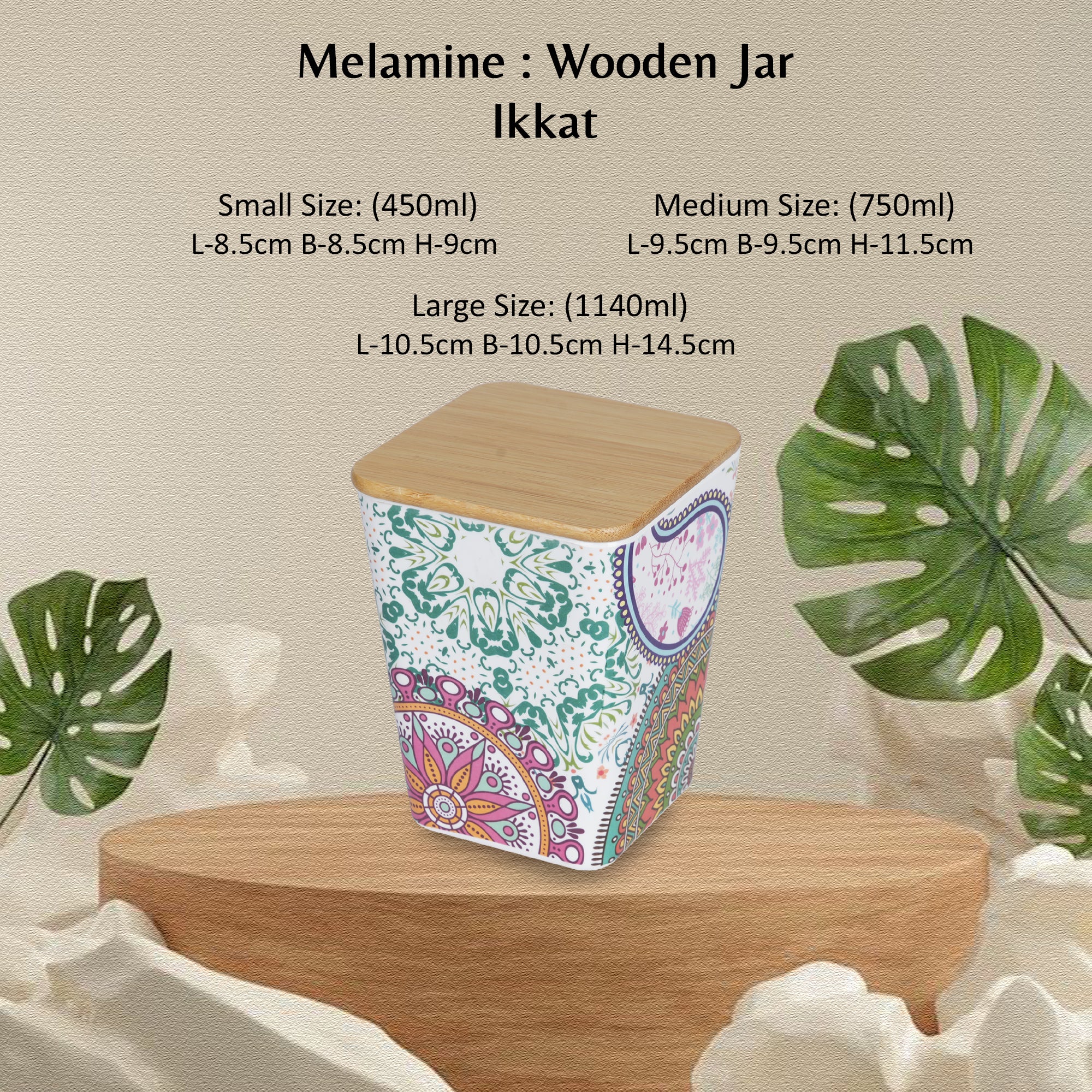 Stehlen 100% Pure melamine Set Of 3 Wooden Jars- Ikkat