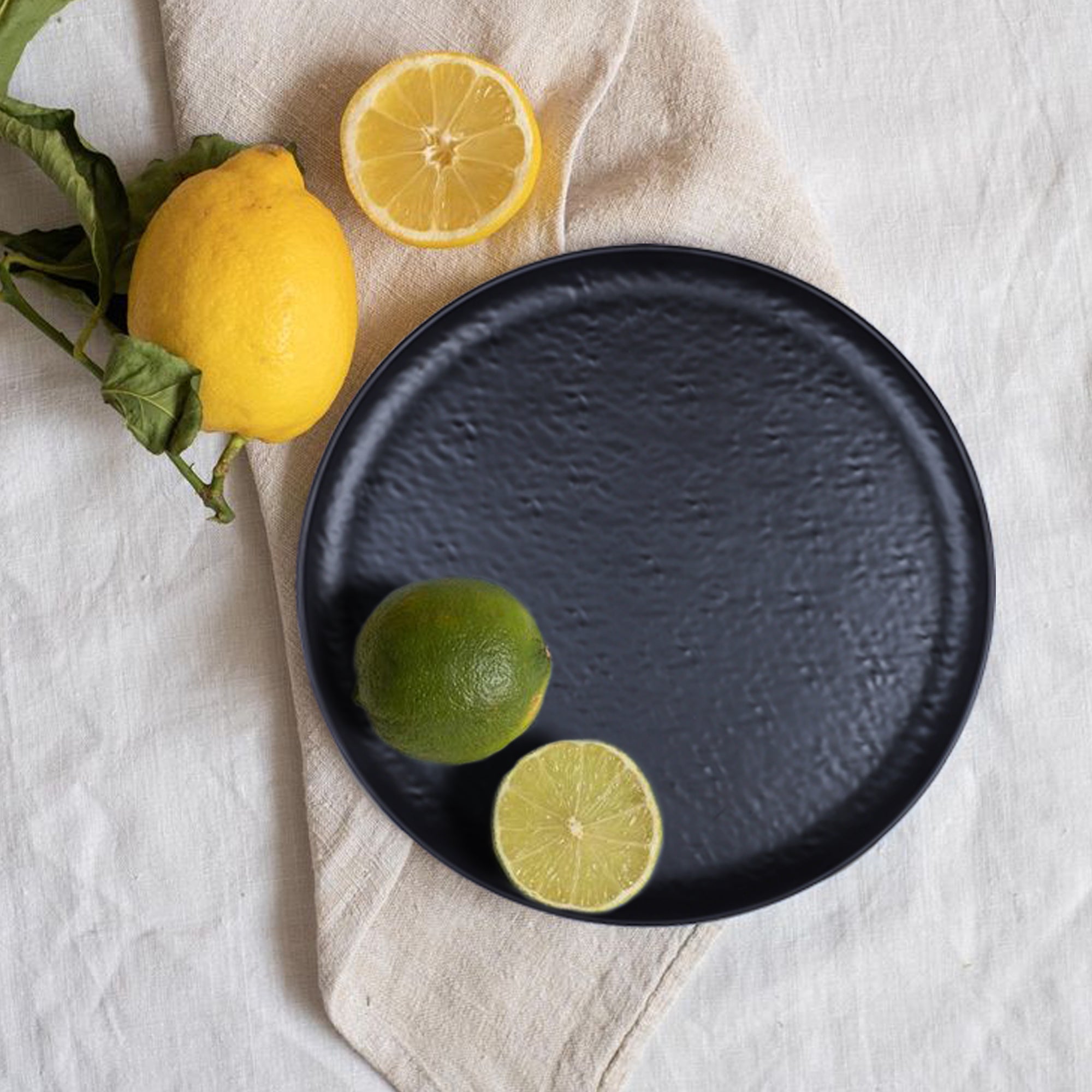 Stehlen Donna Hammered Dinnerware, Pure melamine, 24 Pieces Kitchen Set for home- Black