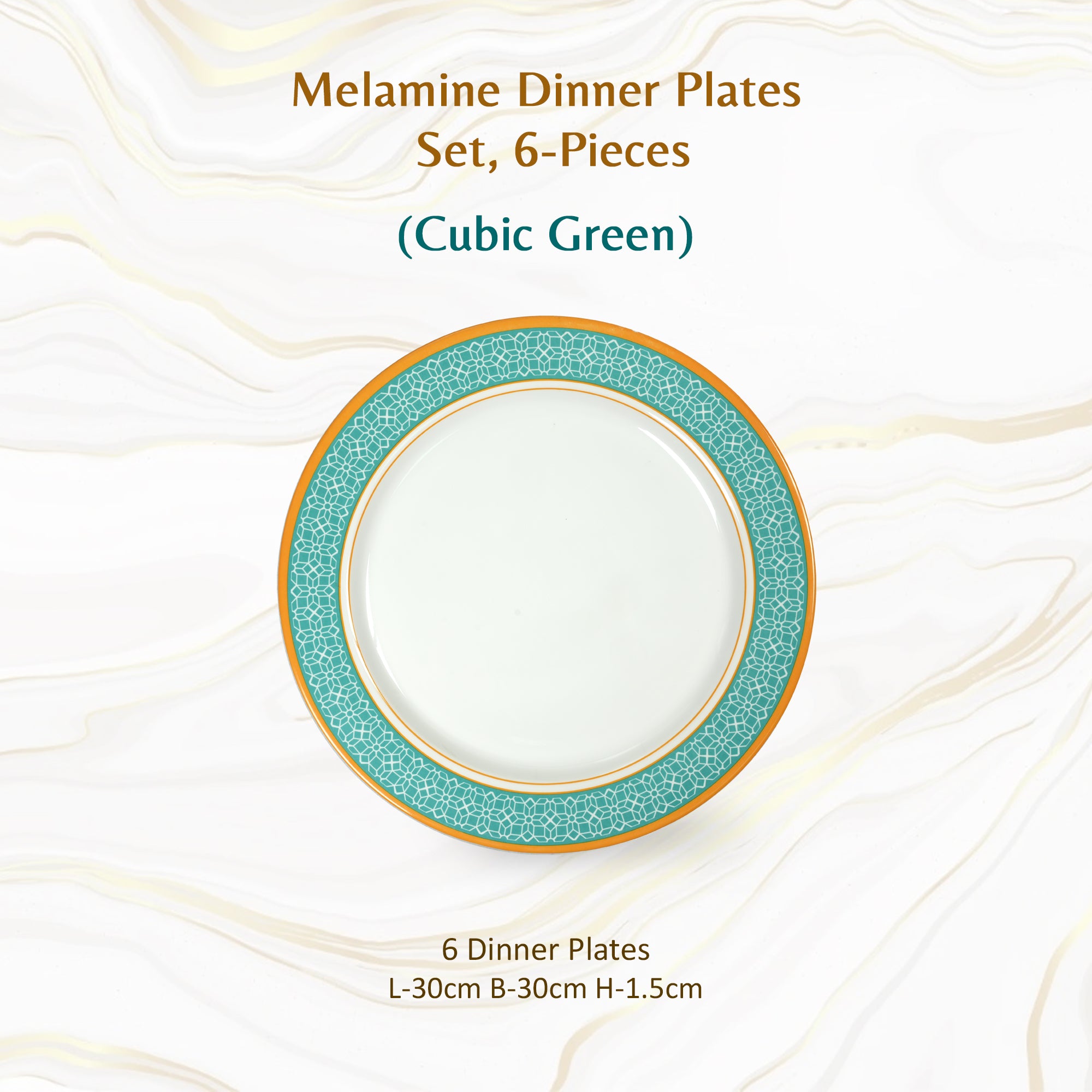 Stehlen Dinnerware, Pure melamine, Vintage, 6 Piece Dinner Plate Kitchen Set for home- Cubic Green