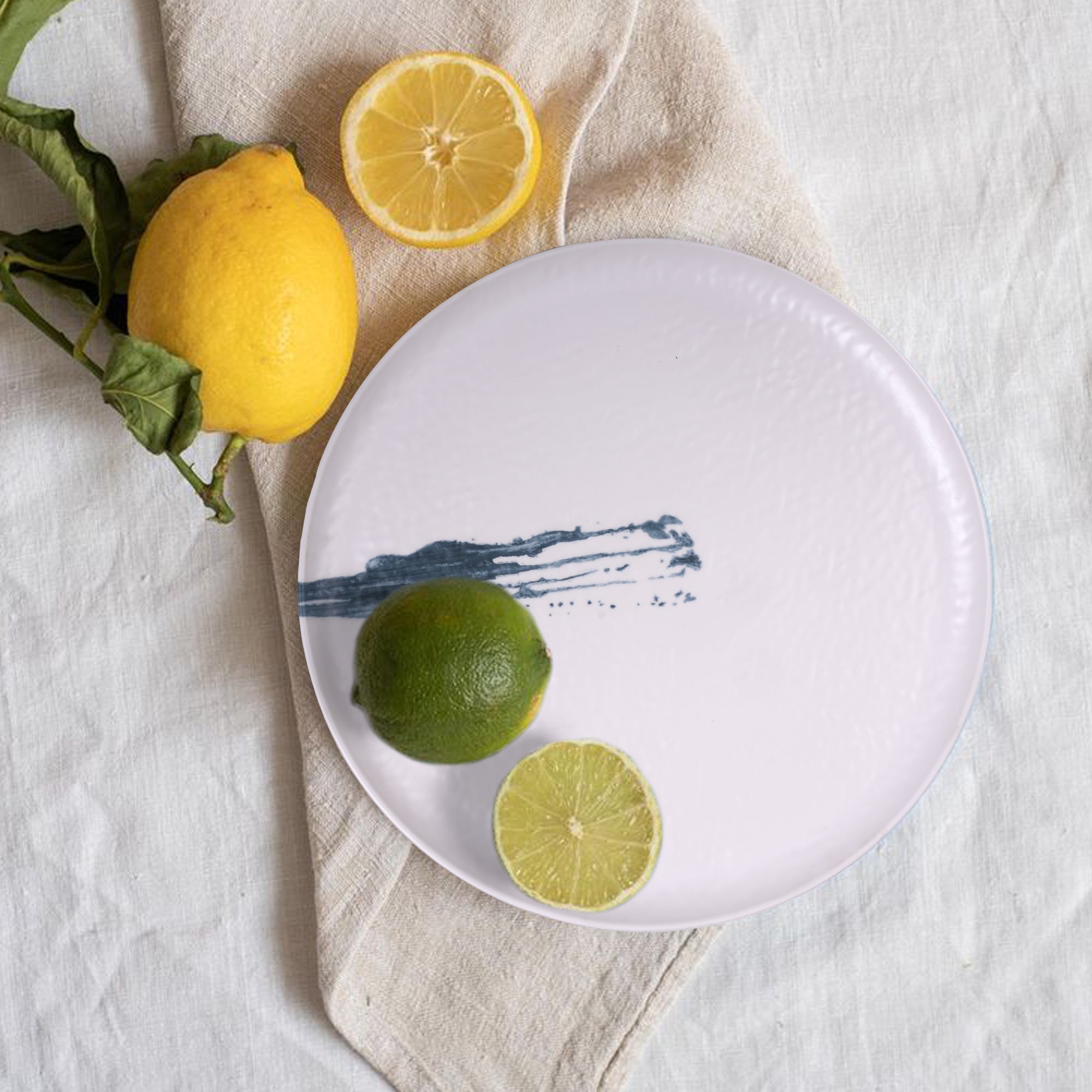 Stehlen Donna Hammered Dinnerware, Pure melamine, 24 Piece Kitchen Set for home- Blue Stripe