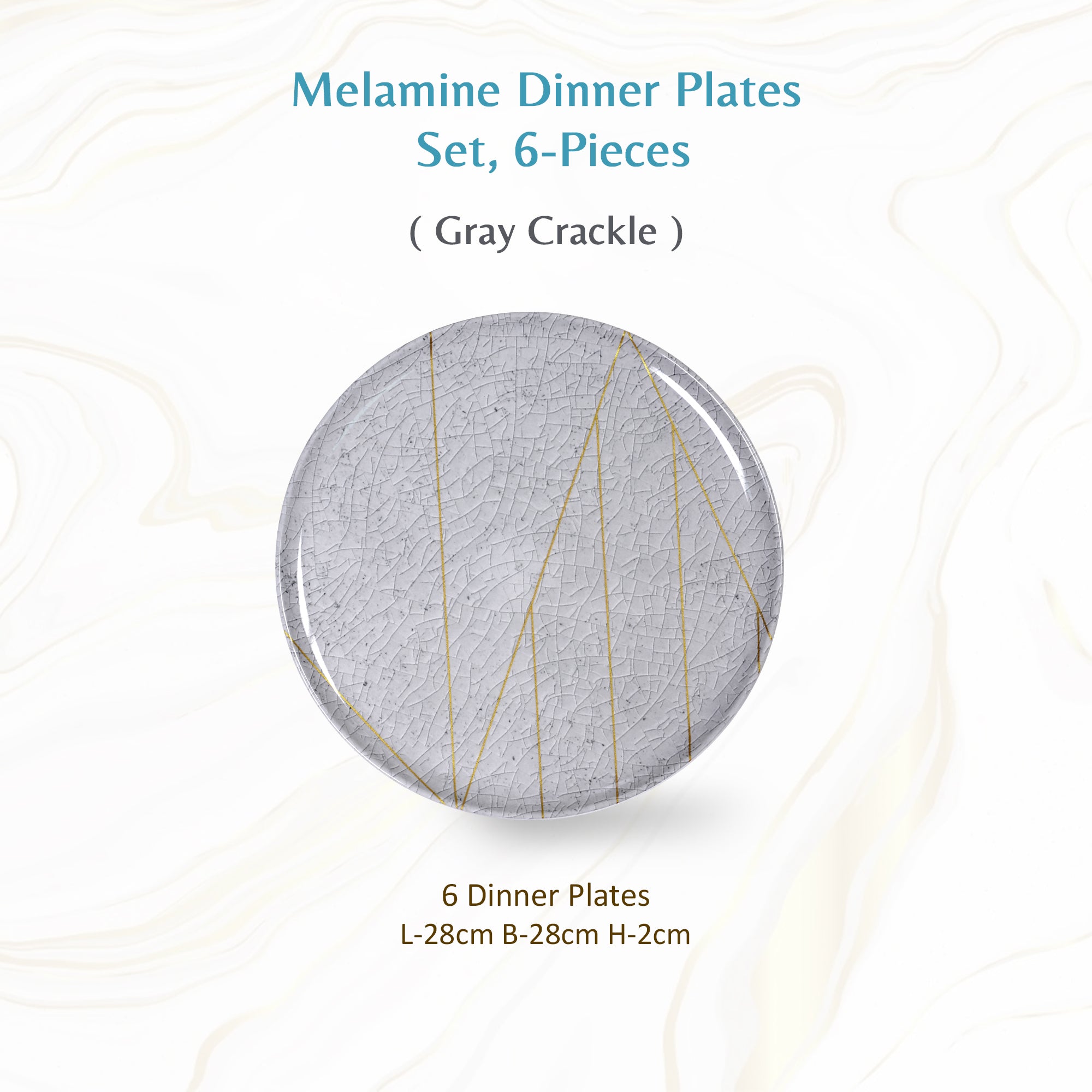 Stehlen Donna Glossy Dinnerware, Melamine 6 pcs-  Gray Crackle