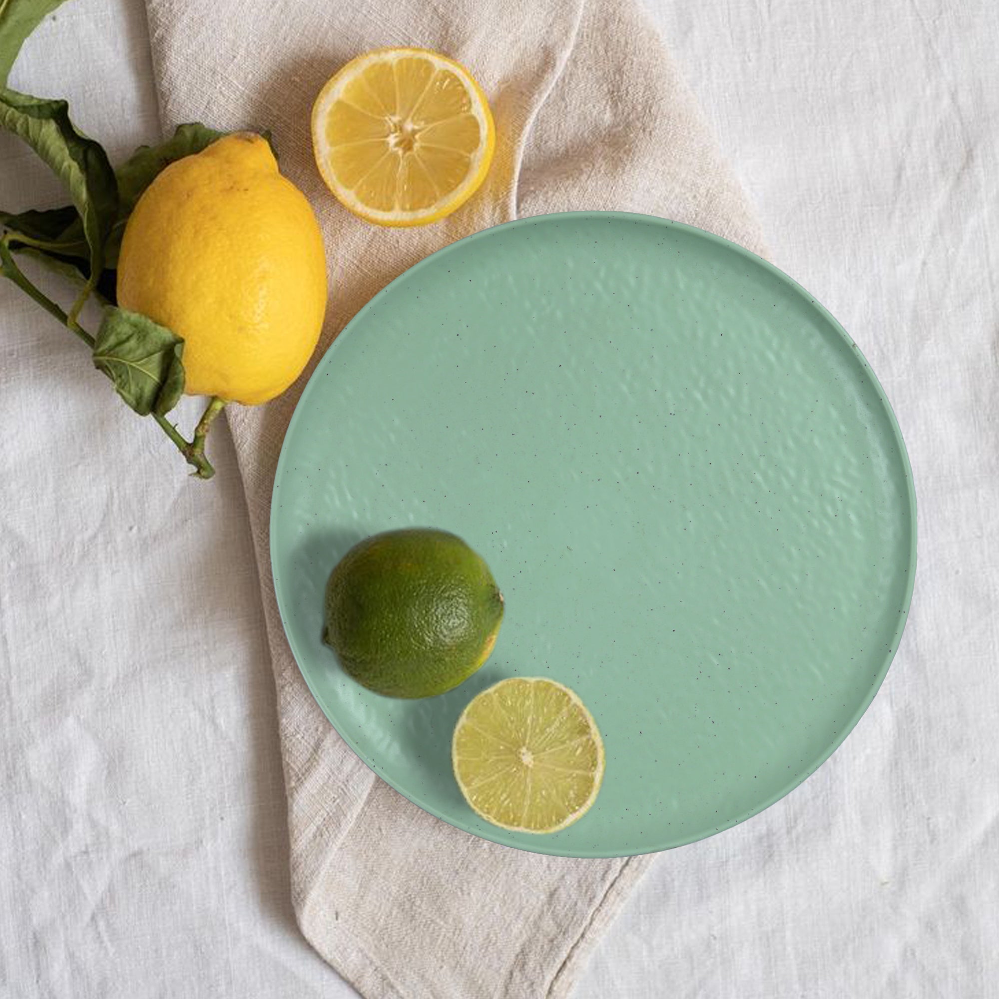 Stehlen Donna Hammered Dinnerware, Pure melamine, 24 PC Kitchen Set for home- GREEN DOT