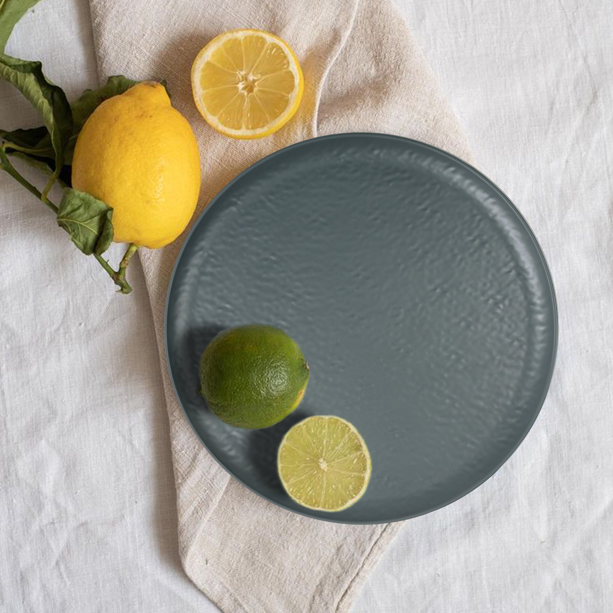 Stehlen Donna Hammered Dinnerware, Pure melamine, 24 PC Kitchen Set for home- Gray