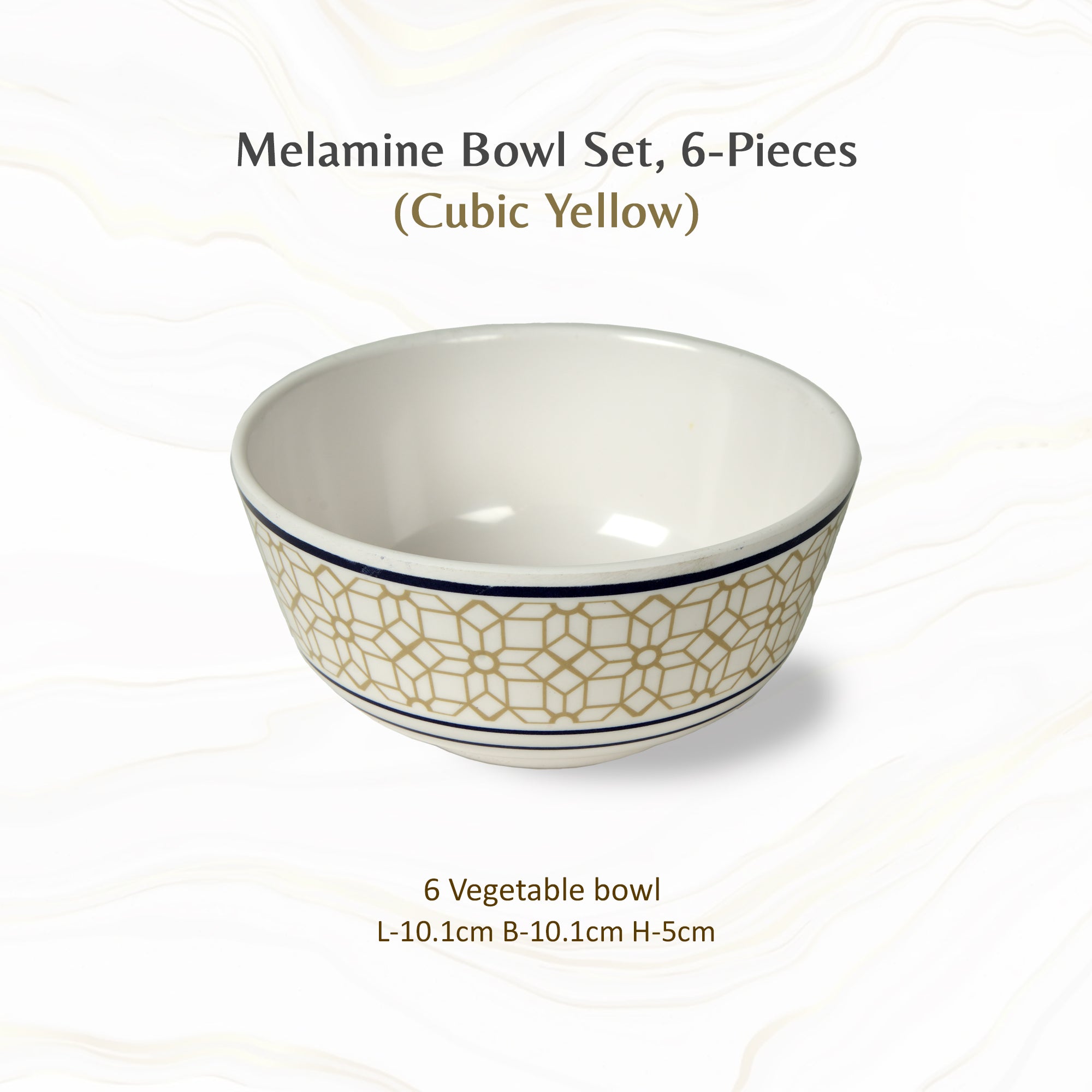 Stehlen Dinnerware, Pure melamine, Vintage, 6 Piece Vegetable Bowl, Kitchen Set for home- Cubic Yellow