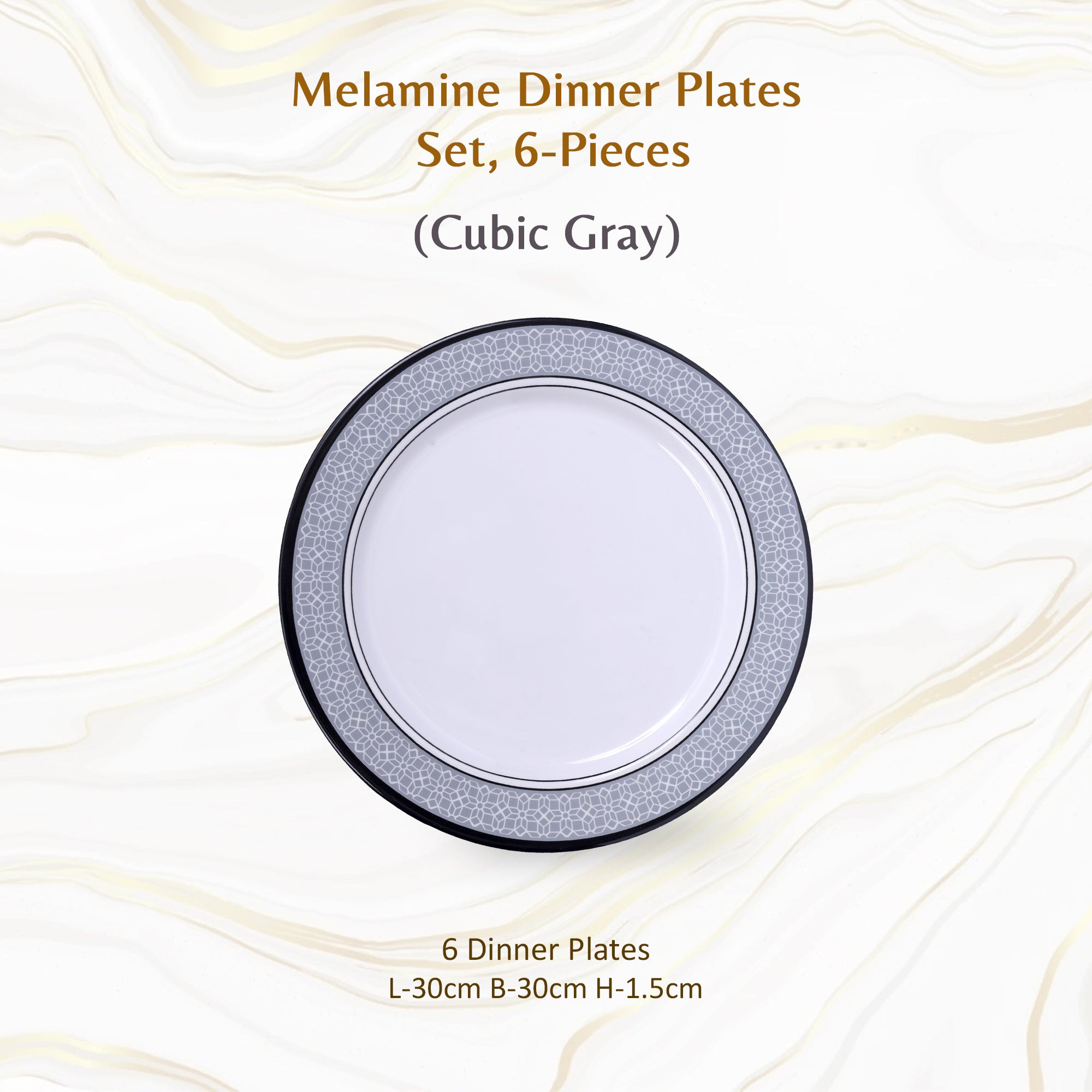 Stehlen Dinnerware, Pure melamine, Vintage, 6 Piece Dinner Plate, Kitchen Set for home- Cubic Gray