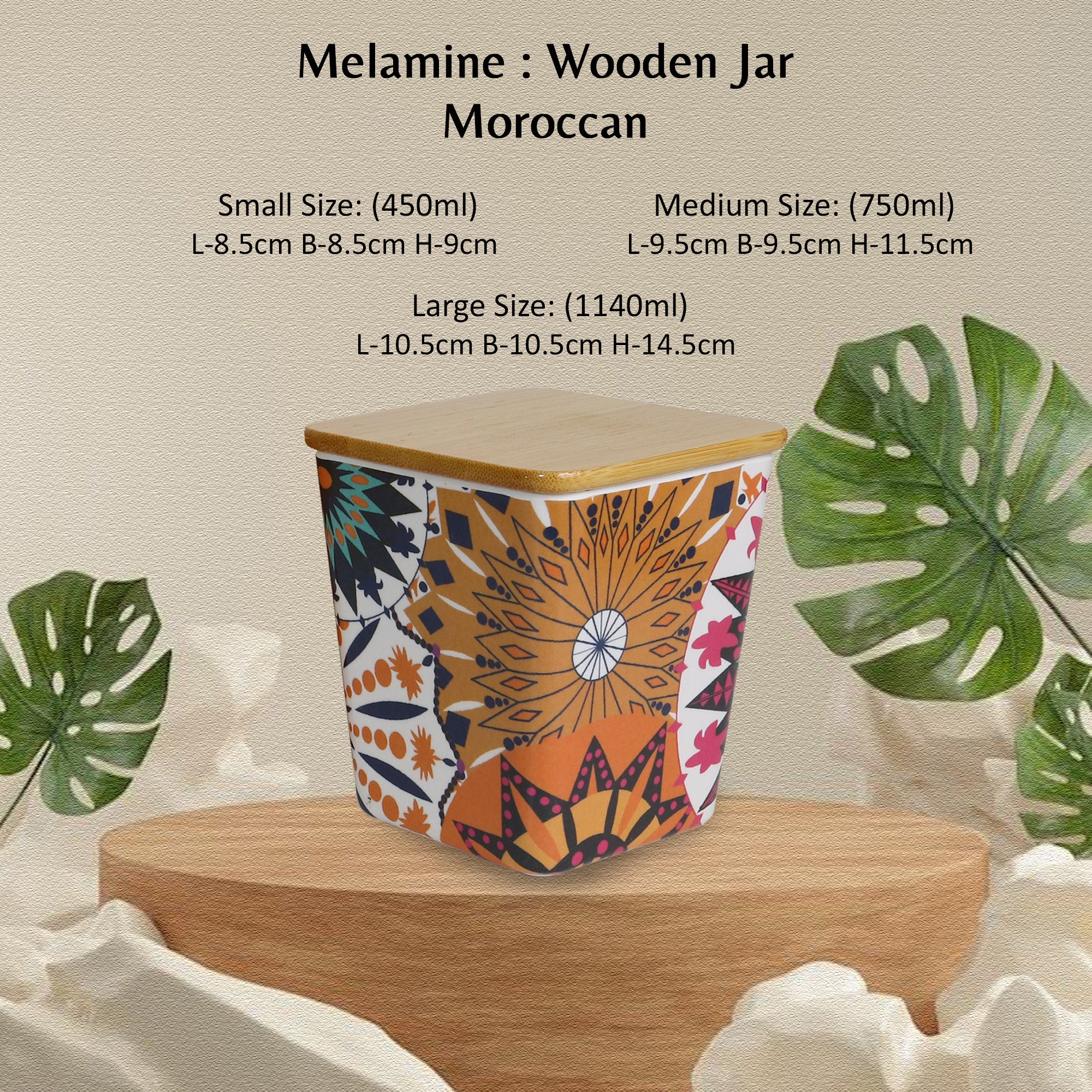 Stehlen 100% Pure melamine Set Of 3 Wooden Jars- Moroccan