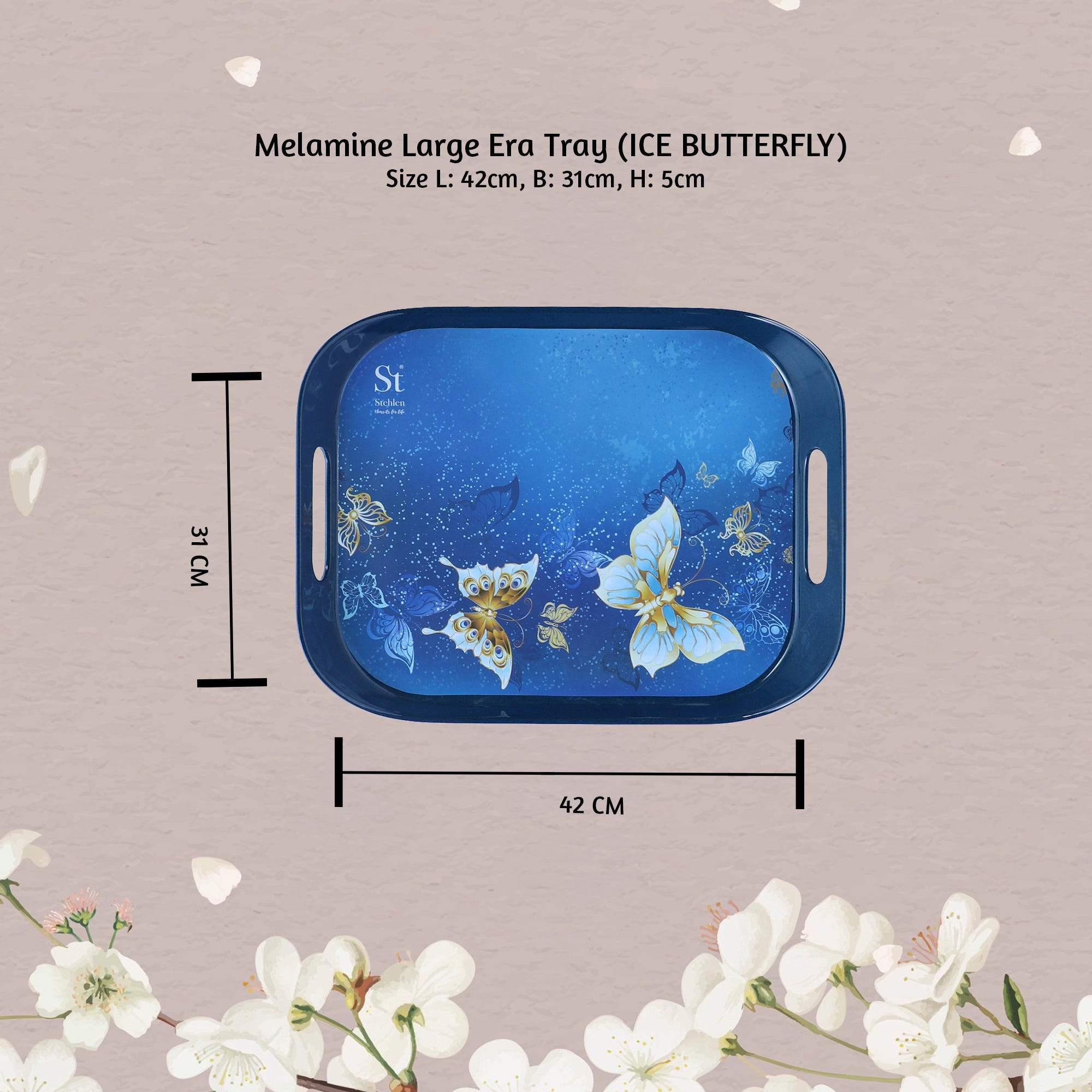 Stehlen Set of 3 Era tray, Pure melamine, ICE BUTTERFLY