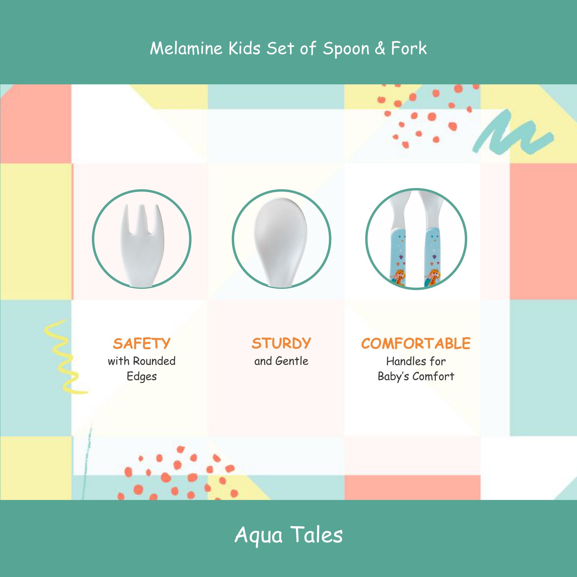2-Piece Kids Feeding Set (Spoon and Fork)-Aqua Tale
