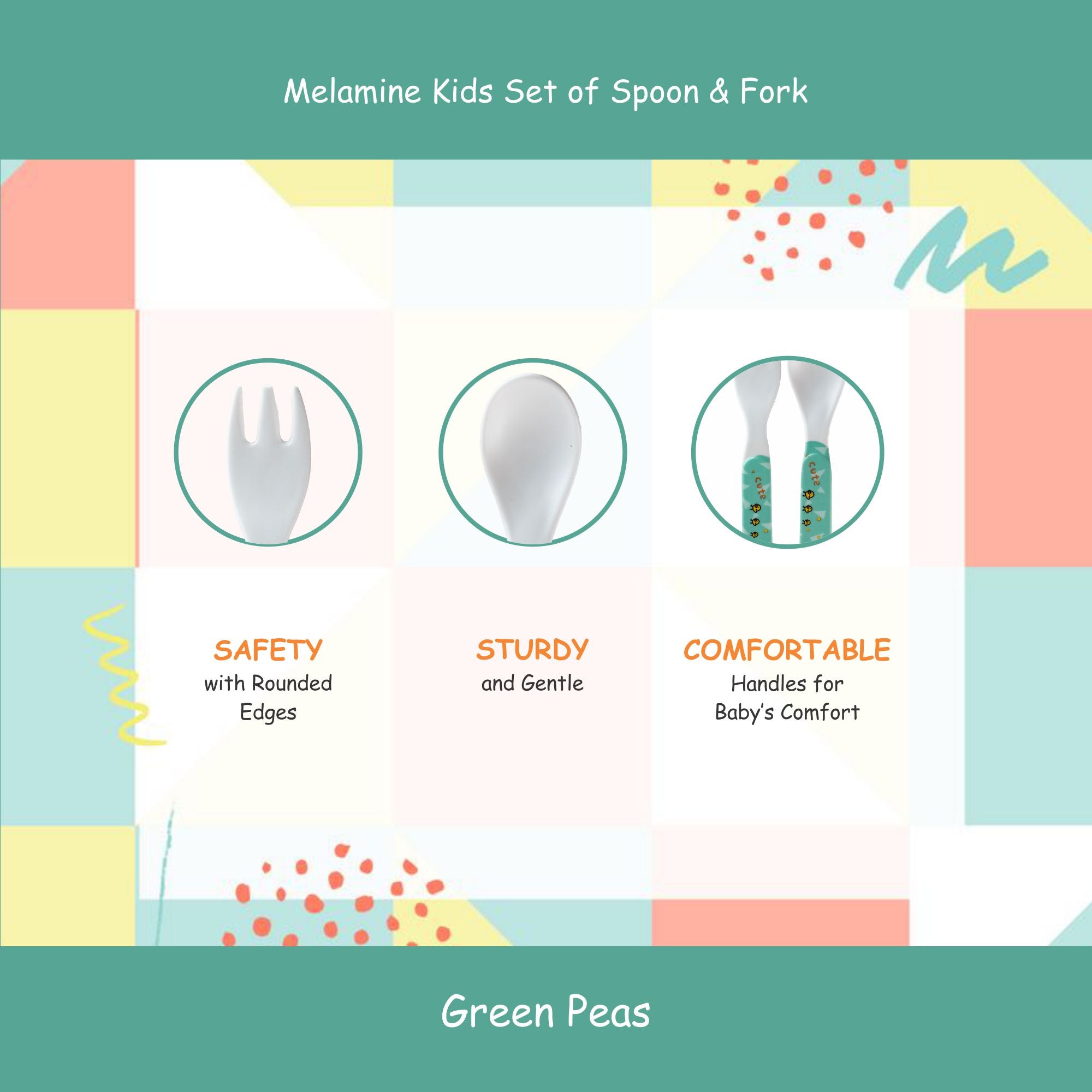 2-Piece Kids Feeding Set (Spoon and Fork) - Green Peas