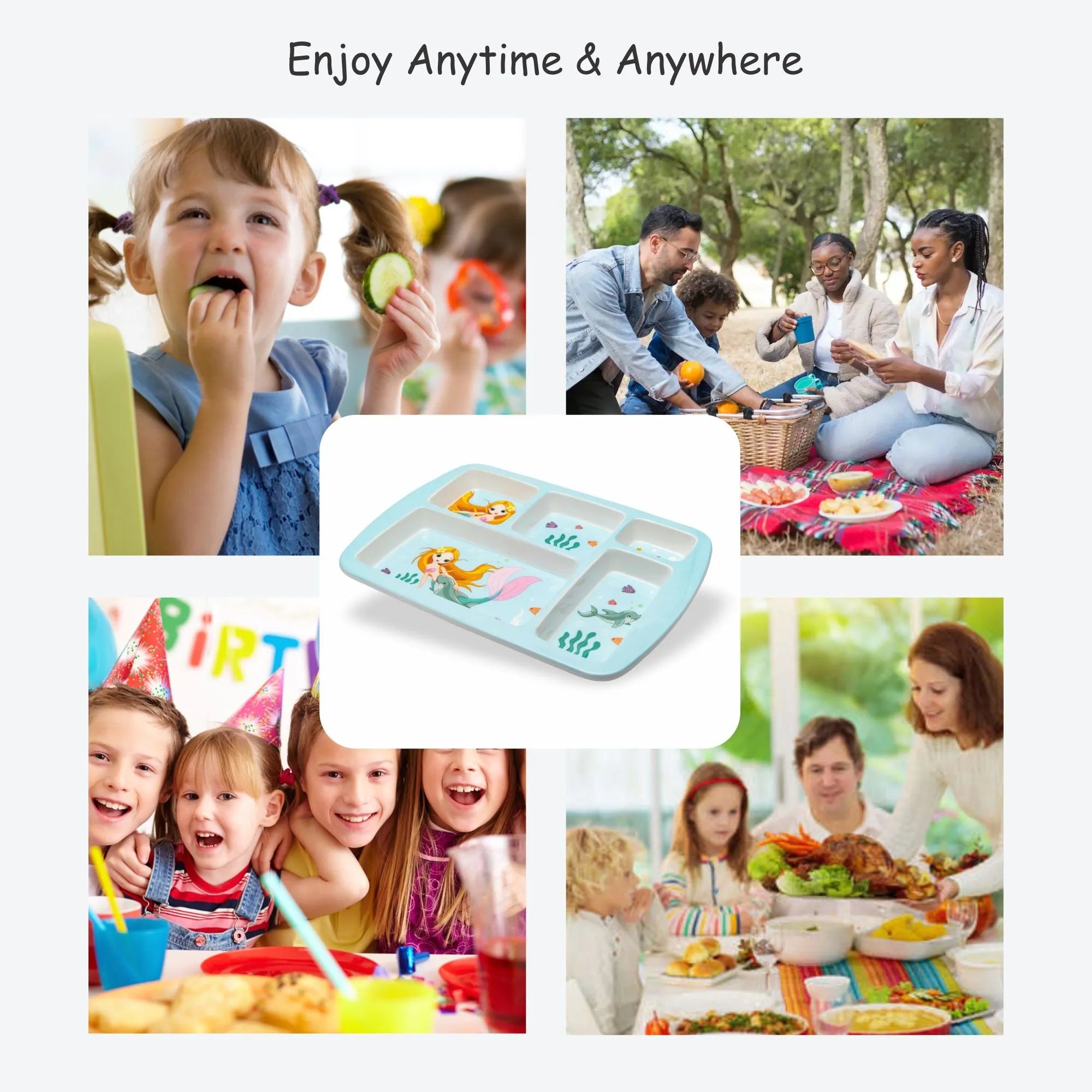 Kids 5-Partition Dinner Plate- Aqua Tales