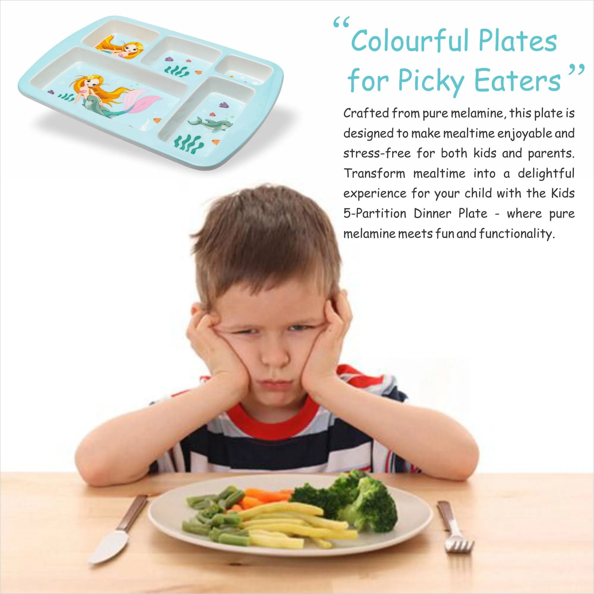 Kids 5-Partition Dinner Plate- Aqua Tales
