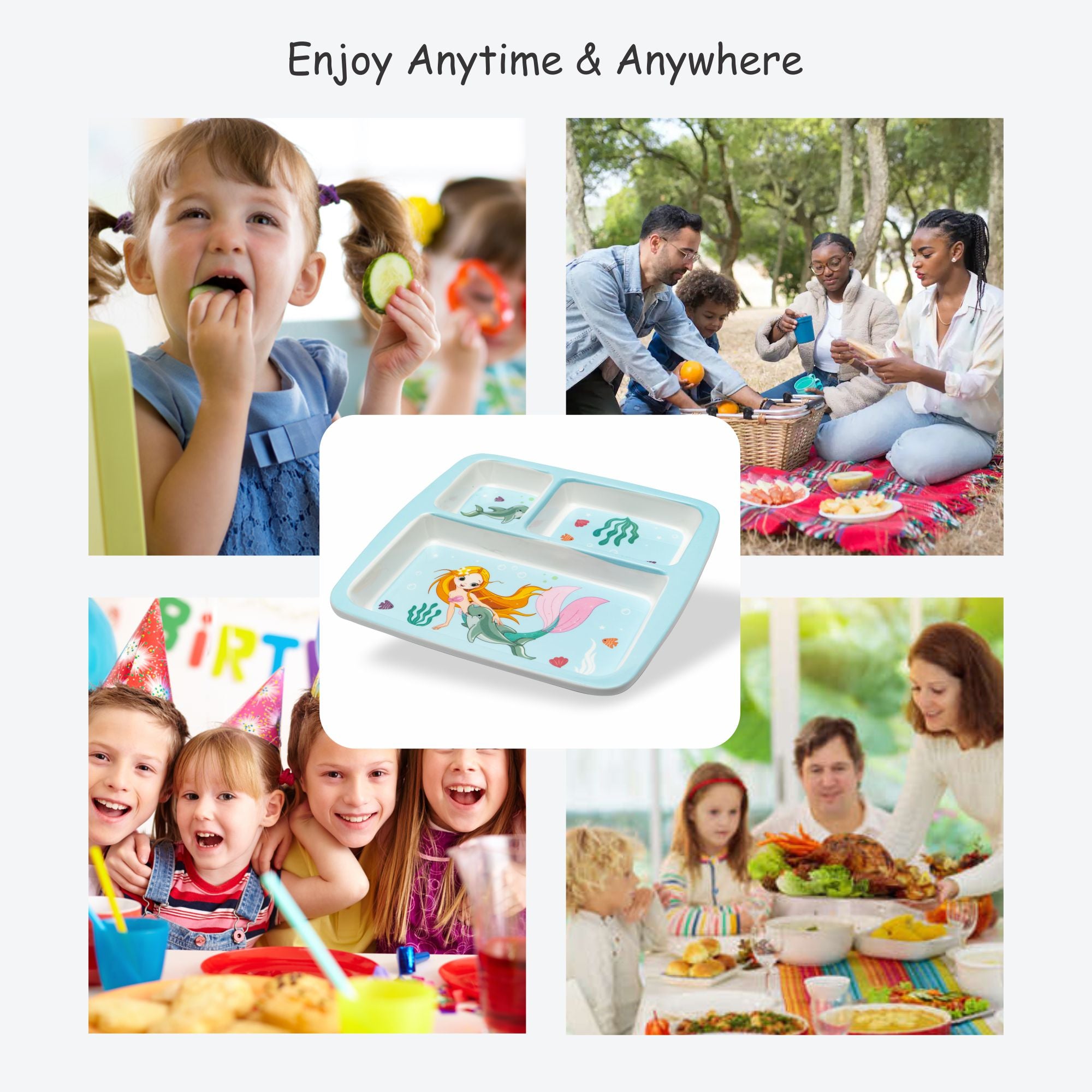 Stehlen Dinnerware, Dinner Plates, 3 Partition Plates - Aqua Tales